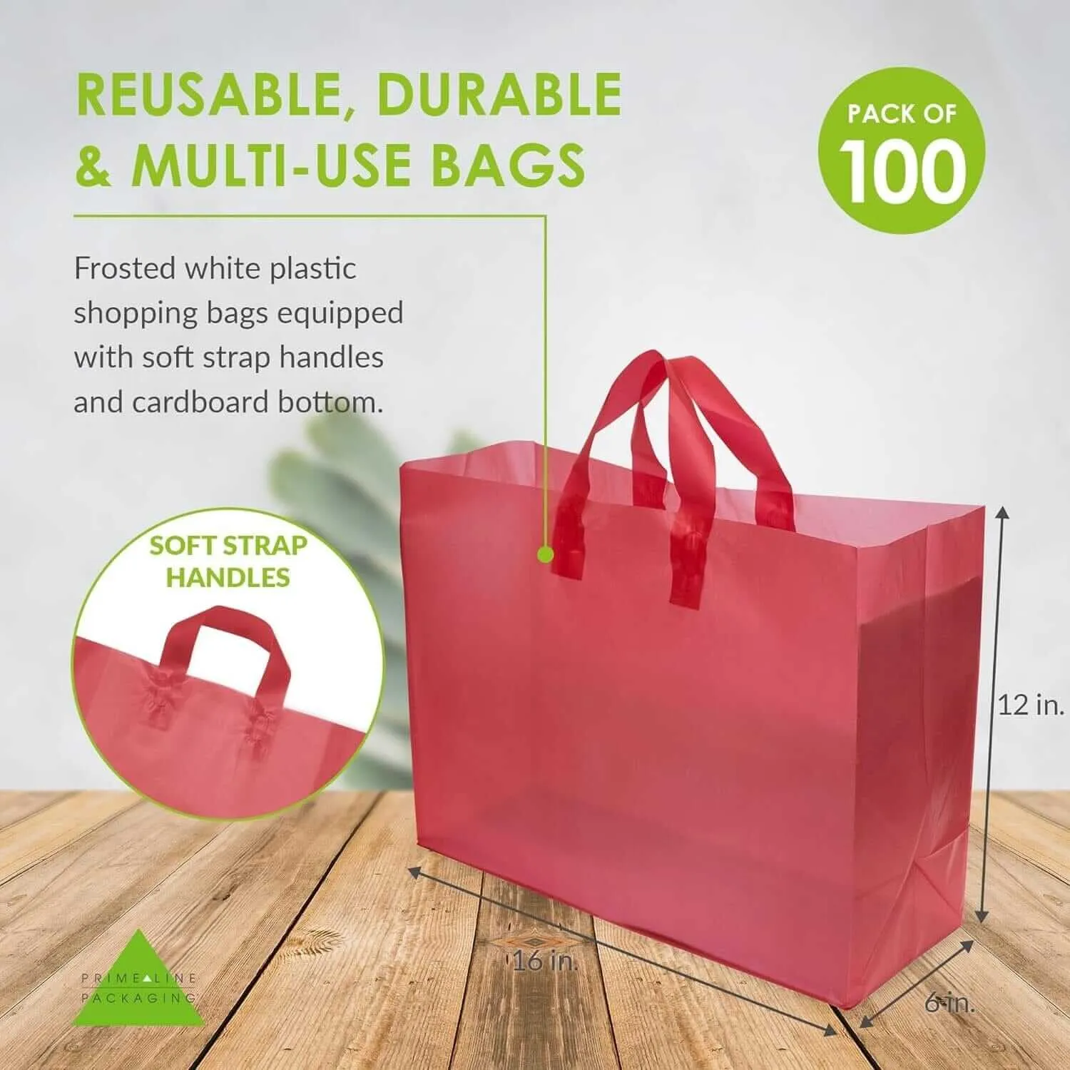 16x6x12 Large Frosted Red Plastic Bags with Handles