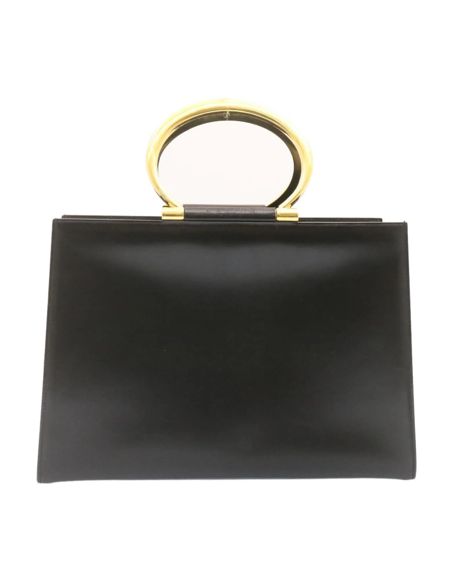 Authentic Black Leather 2way Hand Bag with Gold Tone Hardware