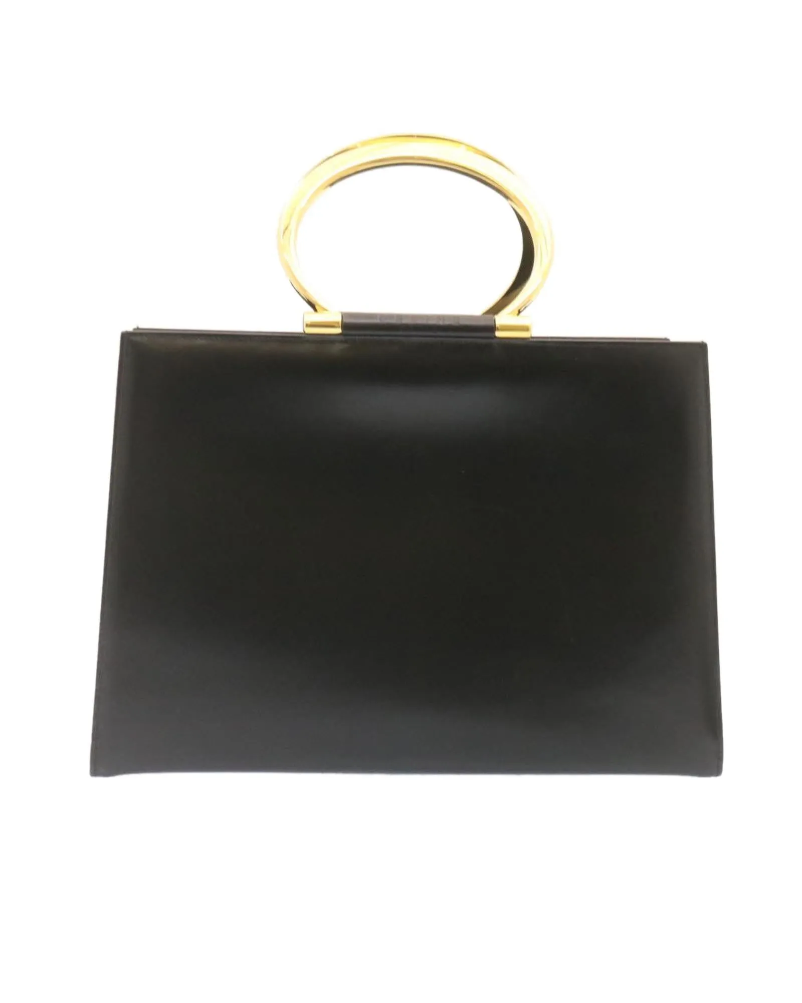 Authentic Black Leather 2way Hand Bag with Gold Tone Hardware