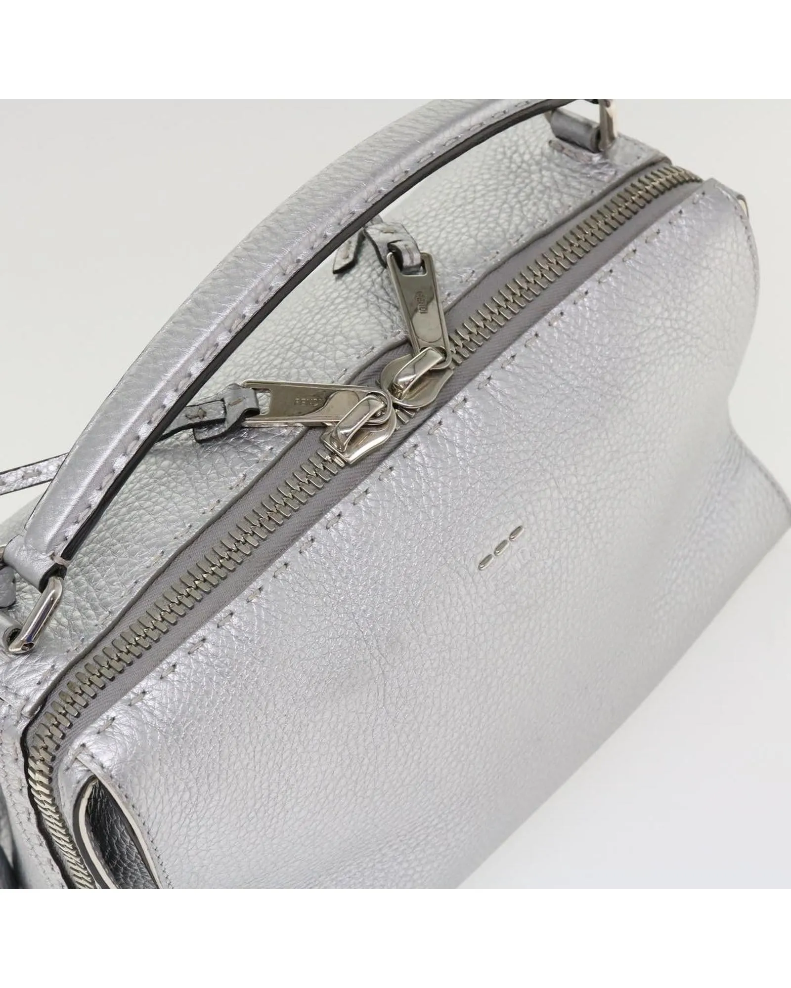 Authentic Silver Leather 2-way Hand Bag by Fendi