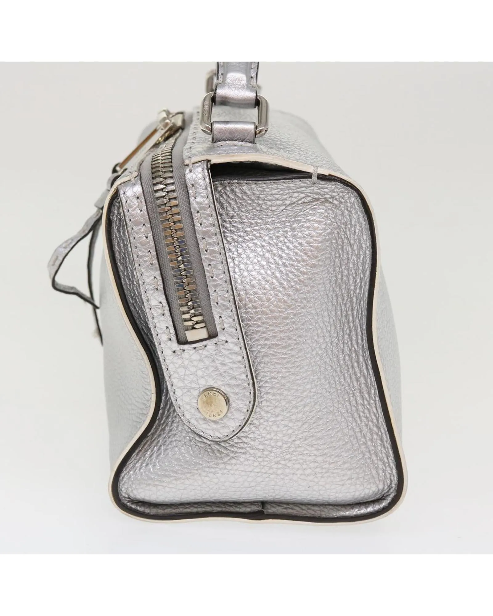 Authentic Silver Leather 2-way Hand Bag by Fendi