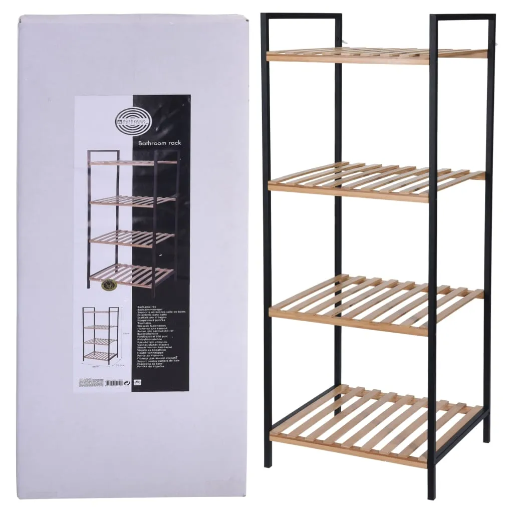 Bathroom Solutions Storage Rack with 4 Shelves Bamboo and Steel