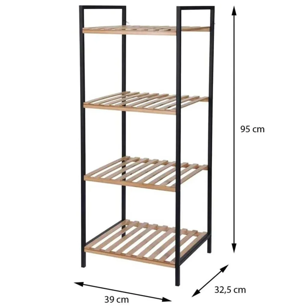 Bathroom Solutions Storage Rack with 4 Shelves Bamboo and Steel