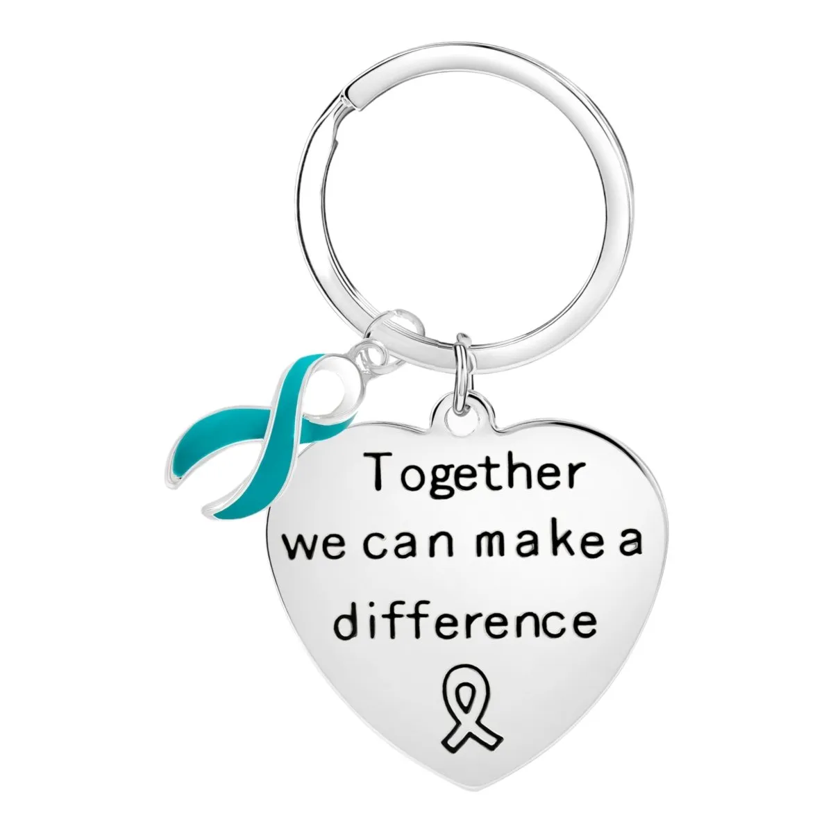 Big Heart Teal Ribbon Key Chains