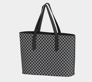 Black and Gray Vegan Leather Tote Bag