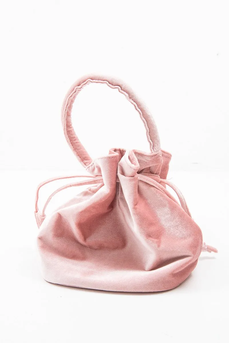 Blush Pink Velvet Bucket Bag - Daylyn