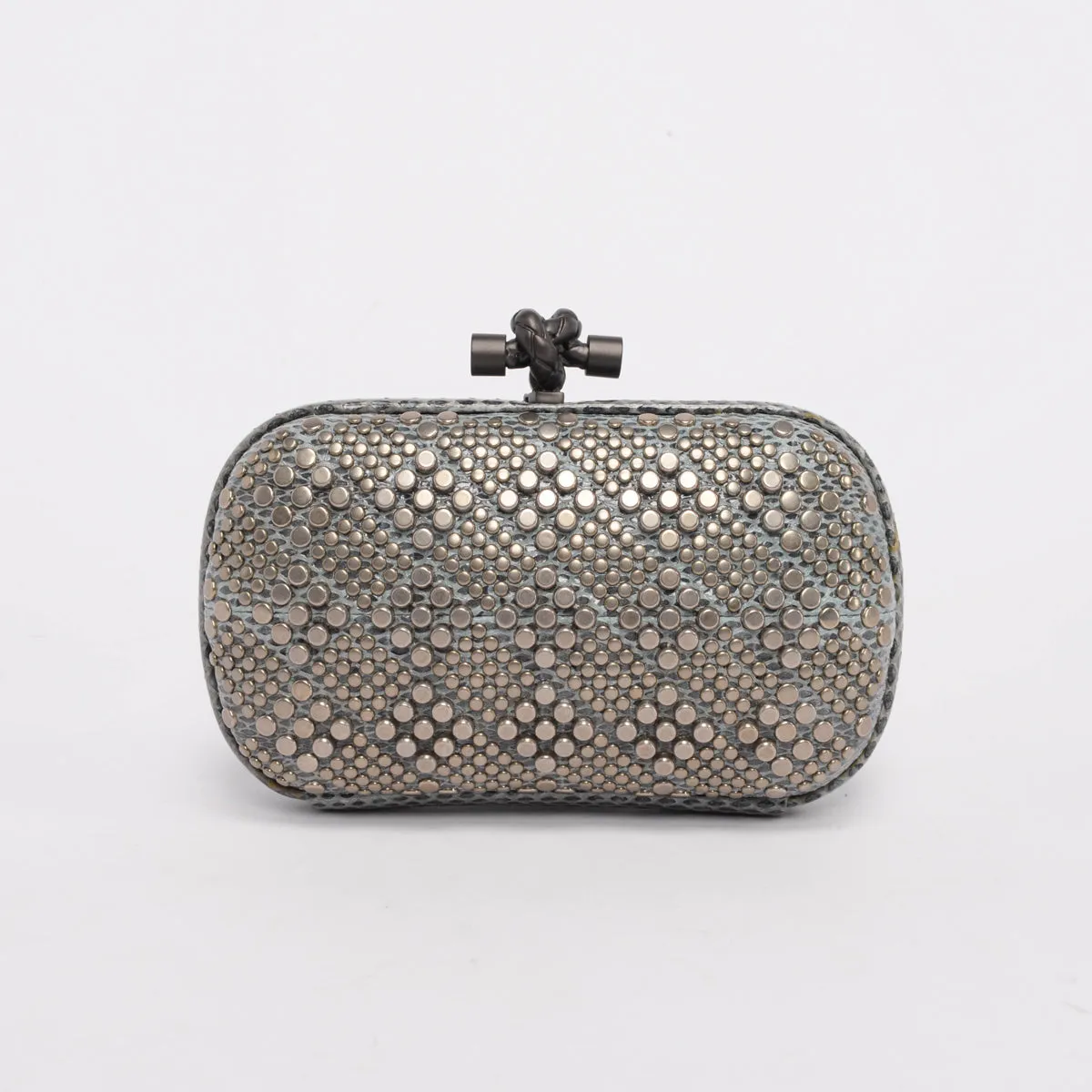 Bottega Veneta Blue Grey Karung & Metal Studded Knot Clutch