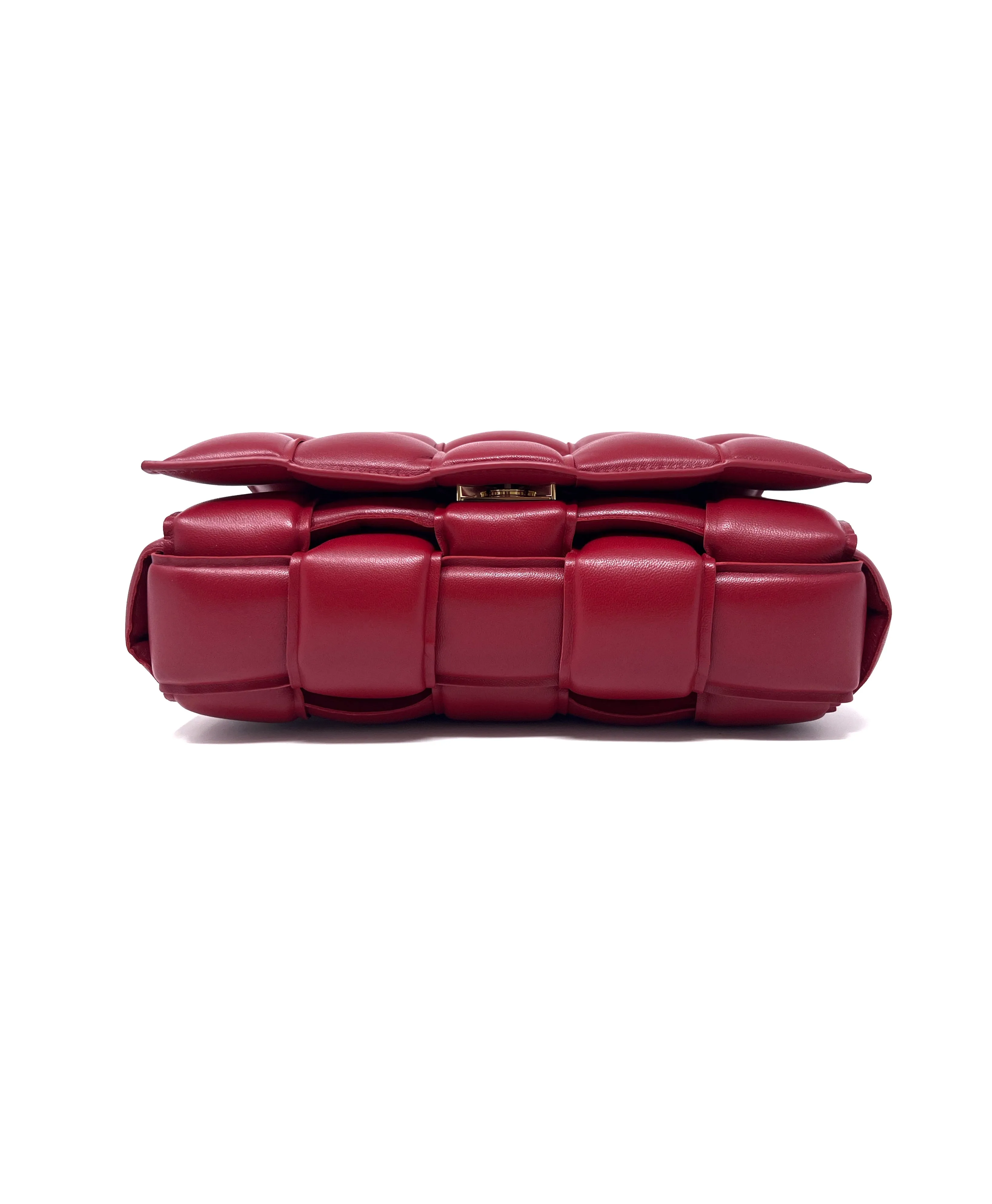 Bottega Veneta Red 'Cassette' Lambskin Padded Intreccio Crossbody