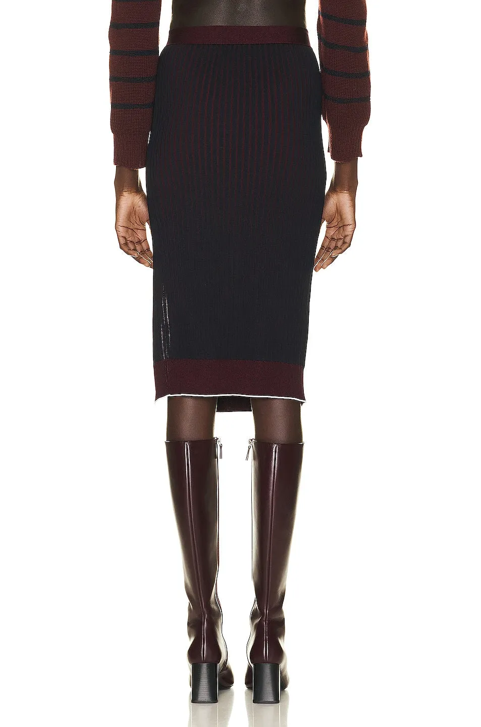 Bottega Veneta Rib Knit Midi Skirt in Midnight Blue & Merlot