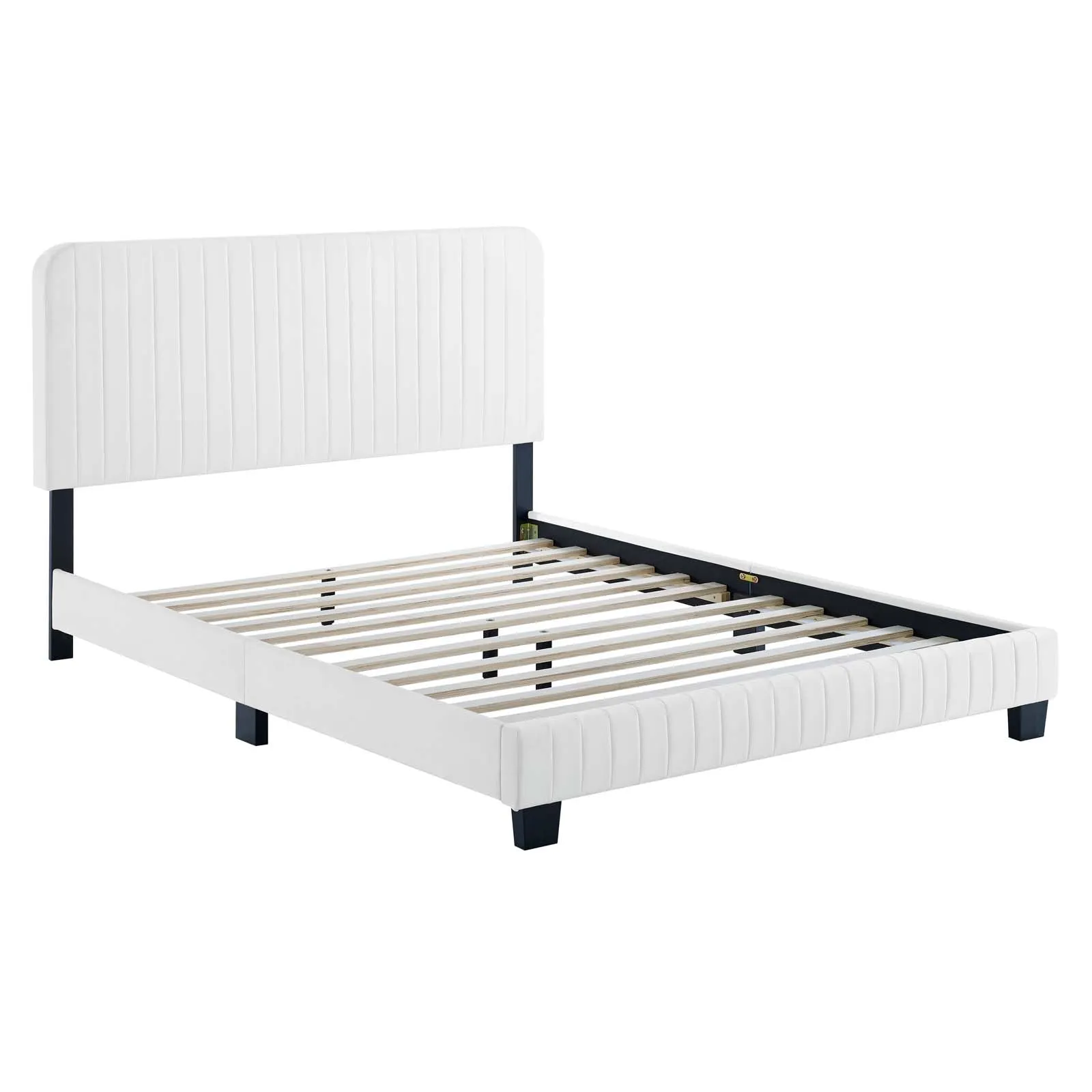 Celine Channel Tufted Performance Velvet King Platform Bed White MOD-6333-WHI