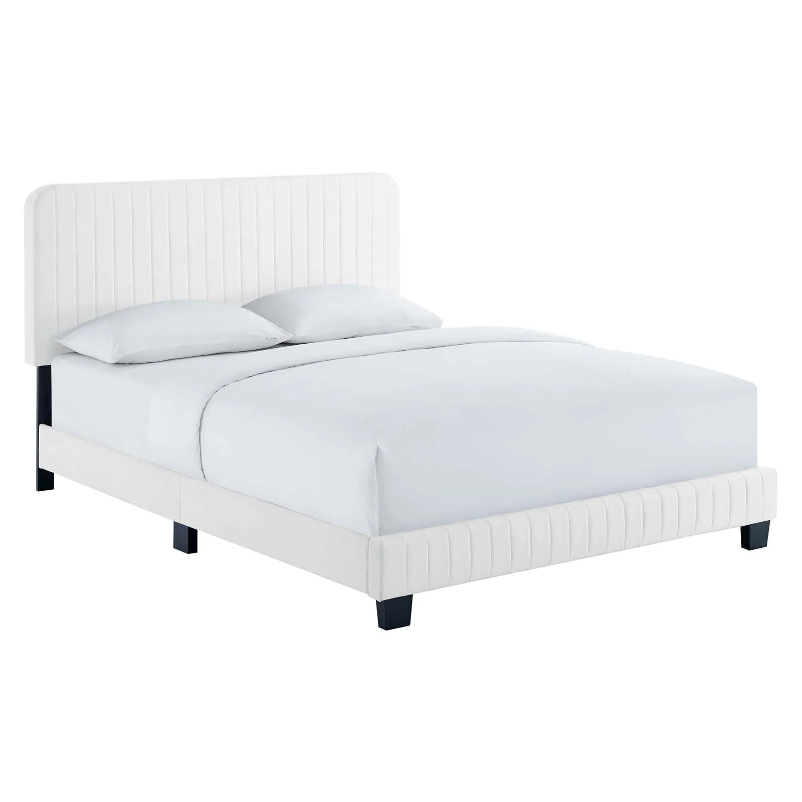 Celine Channel Tufted Performance Velvet King Platform Bed White MOD-6333-WHI