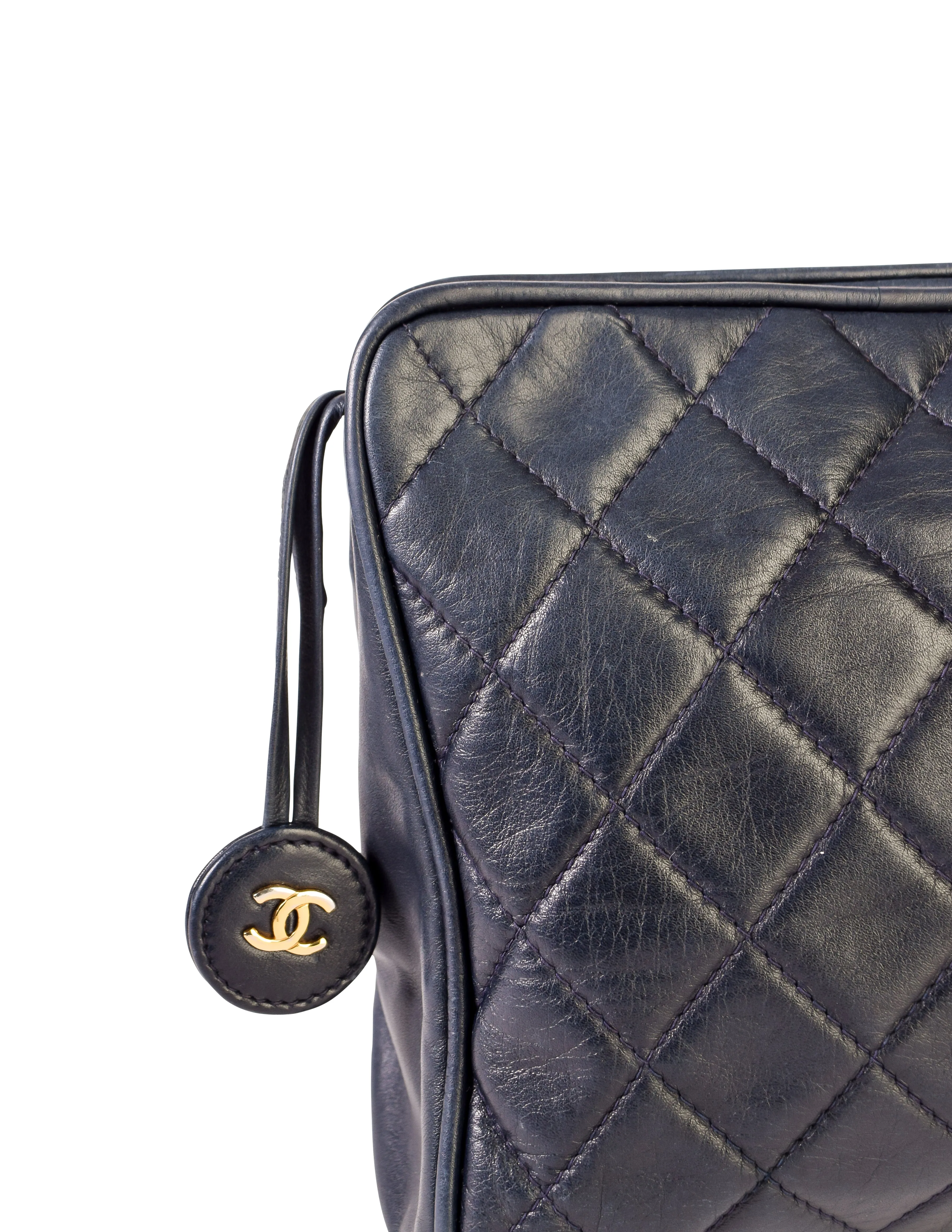 Chanel Vintage Navy Blue Matelasse Quilted Lambskin Leather Clutch Bag