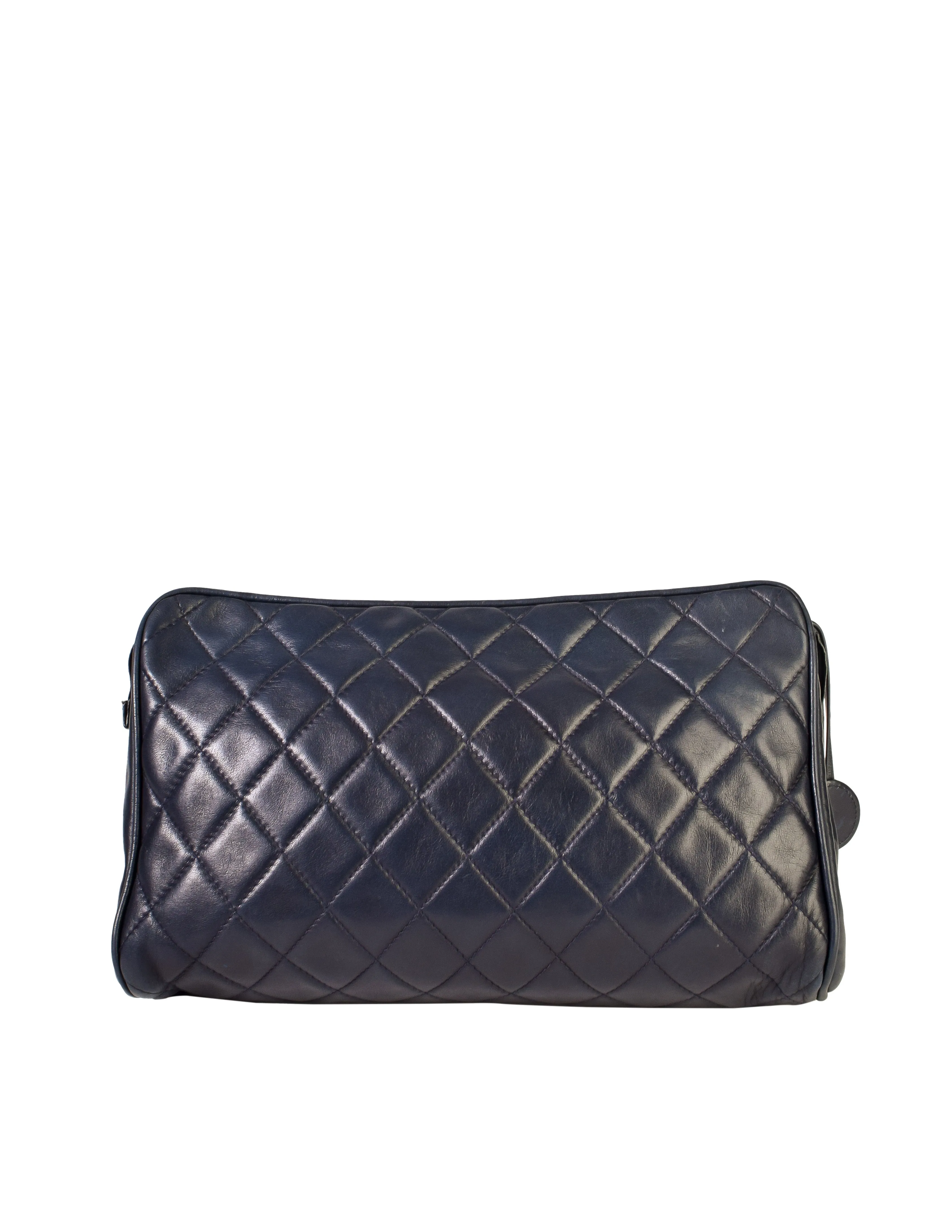 Chanel Vintage Navy Blue Matelasse Quilted Lambskin Leather Clutch Bag