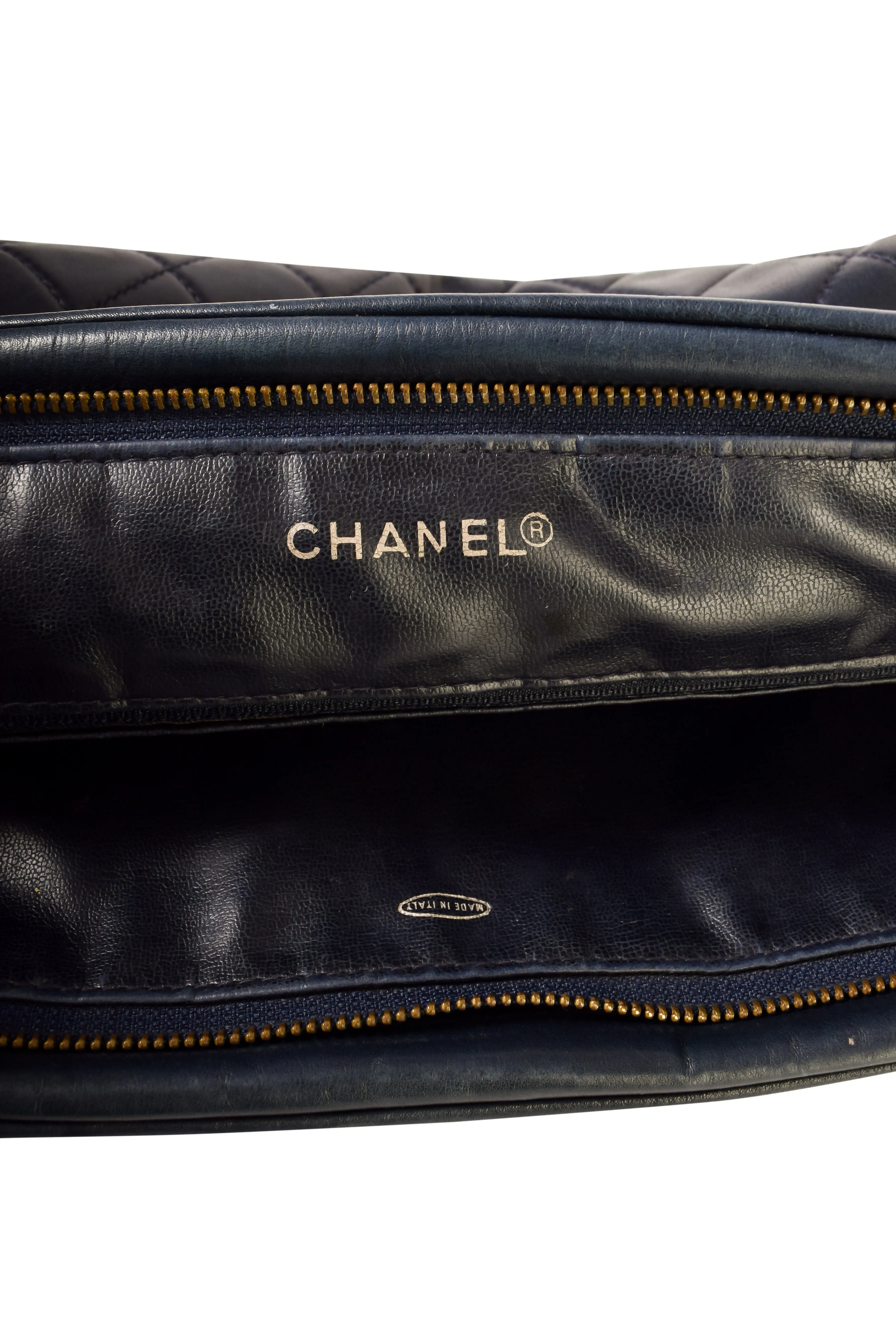 Chanel Vintage Navy Blue Matelasse Quilted Lambskin Leather Clutch Bag