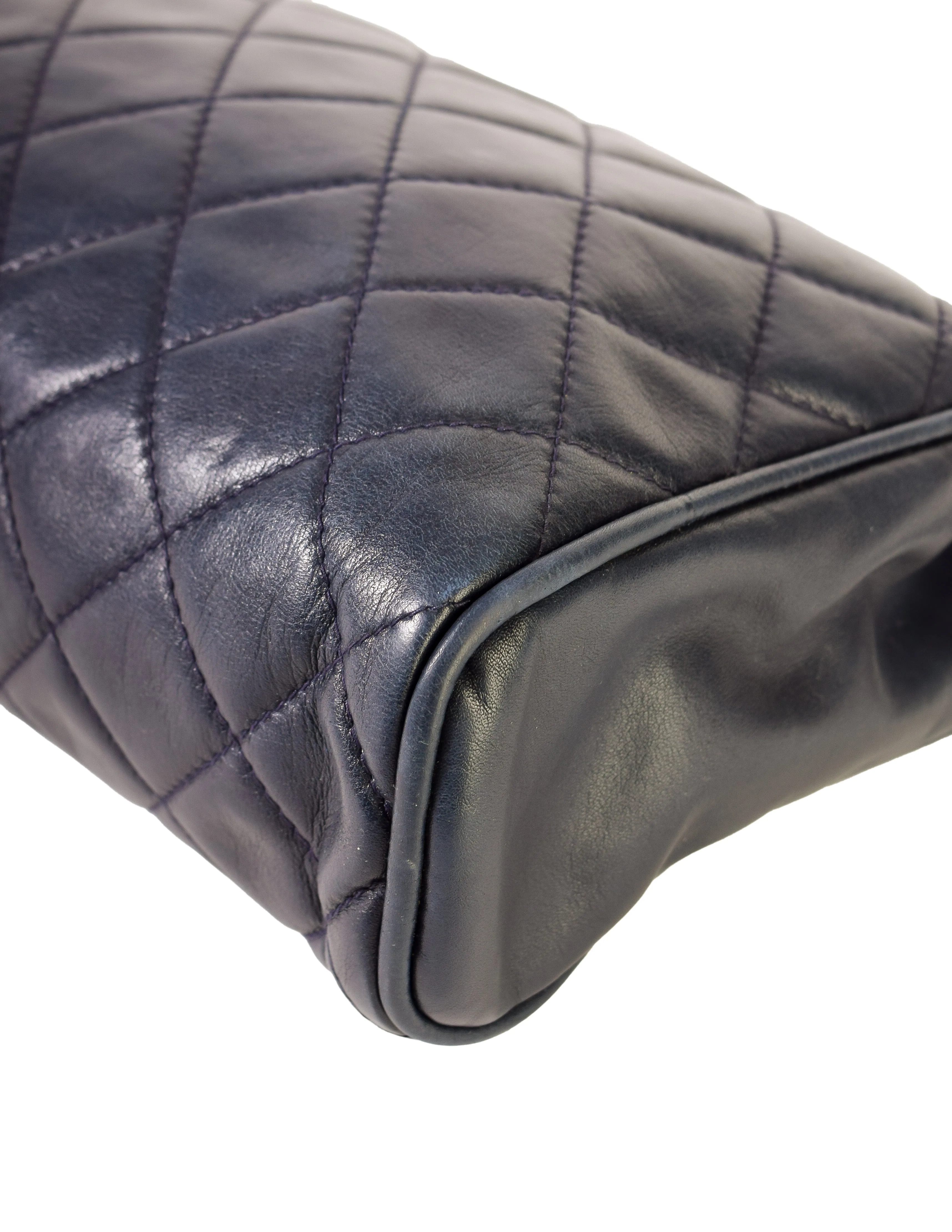 Chanel Vintage Navy Blue Matelasse Quilted Lambskin Leather Clutch Bag