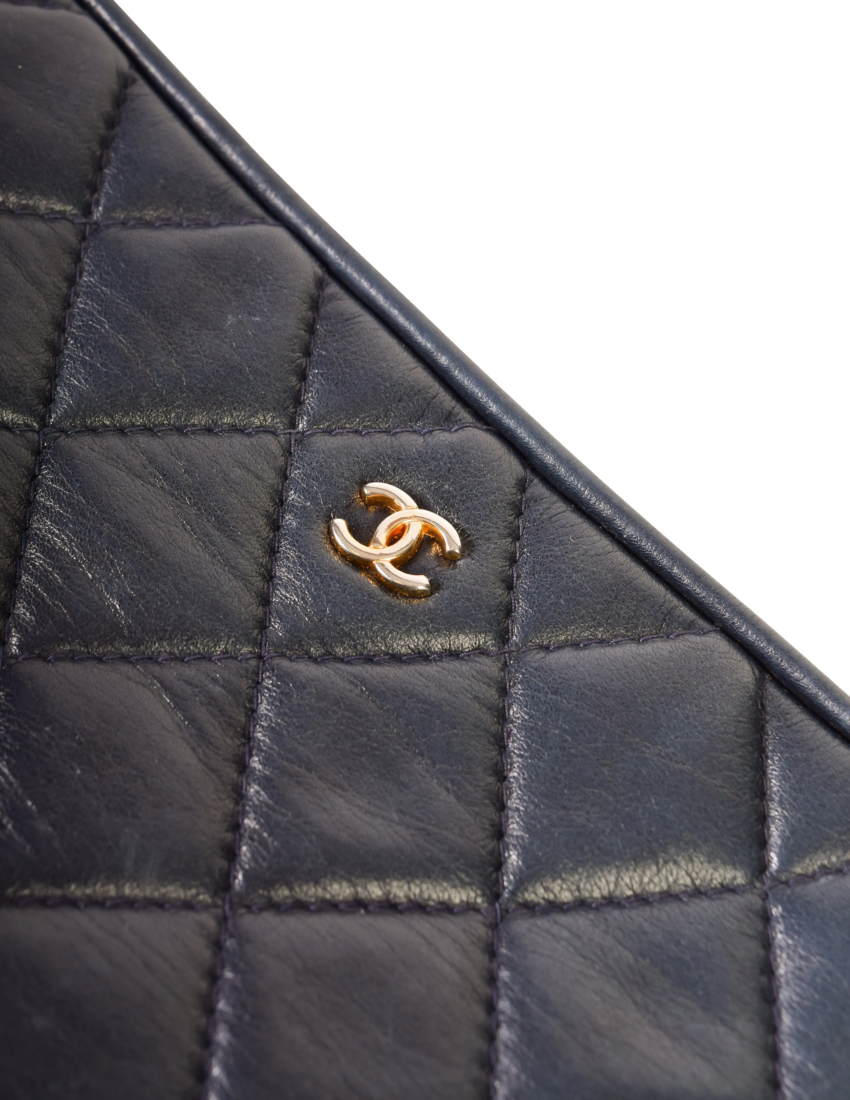 Chanel Vintage Navy Blue Matelasse Quilted Lambskin Leather Clutch Bag