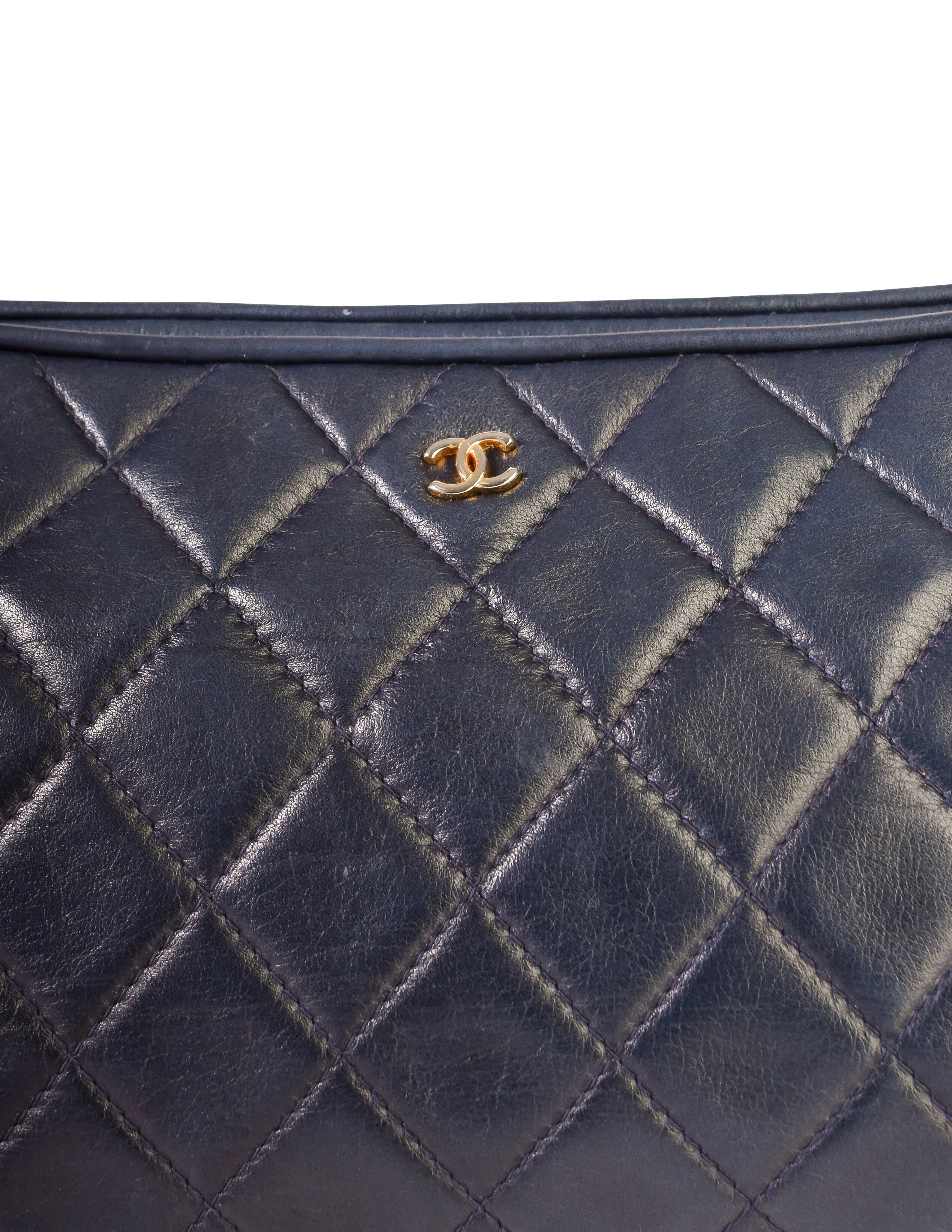 Chanel Vintage Navy Blue Matelasse Quilted Lambskin Leather Clutch Bag