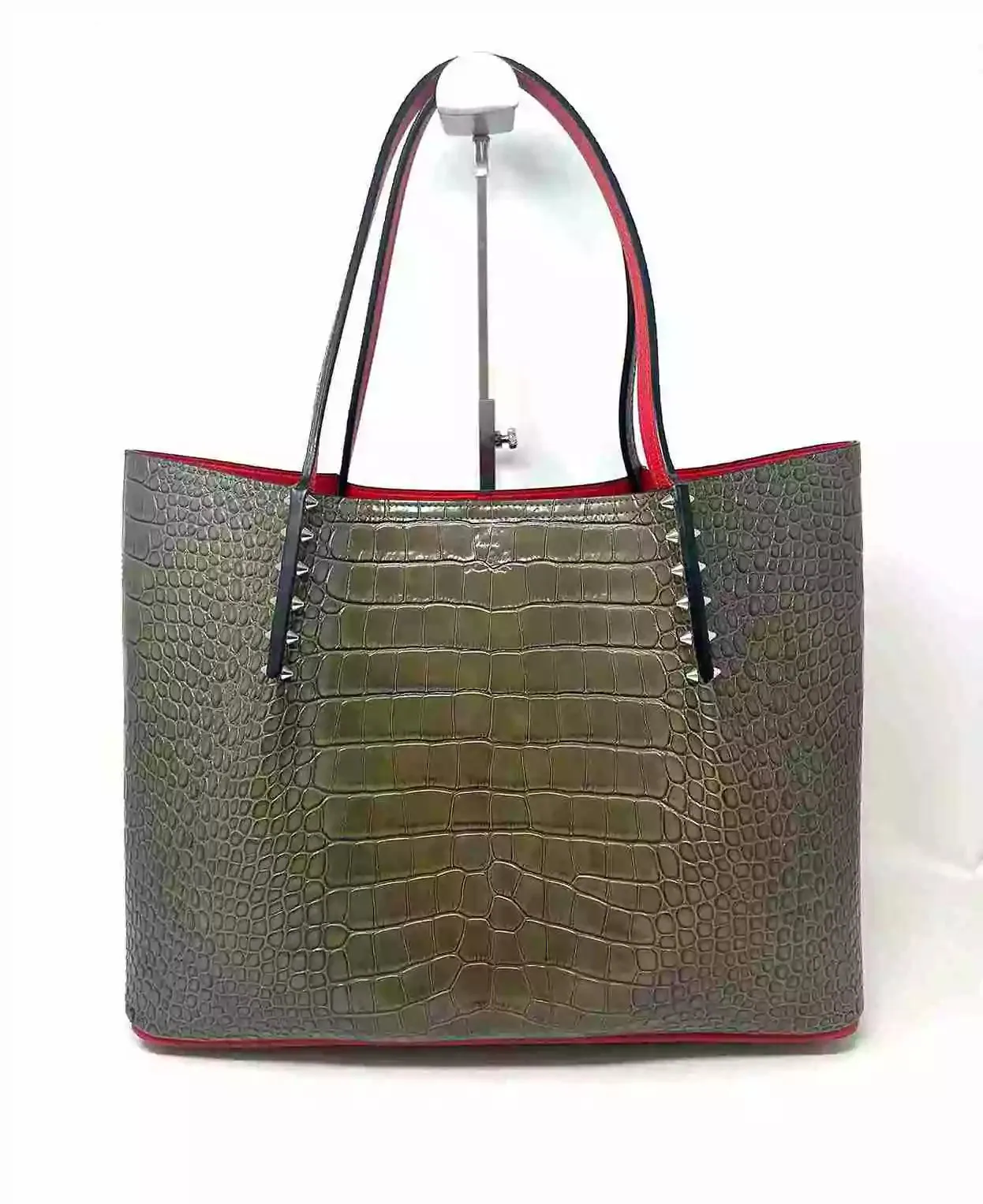 Christian Louboutin Cabarock Crocodile Khaki Leather Tote Bag