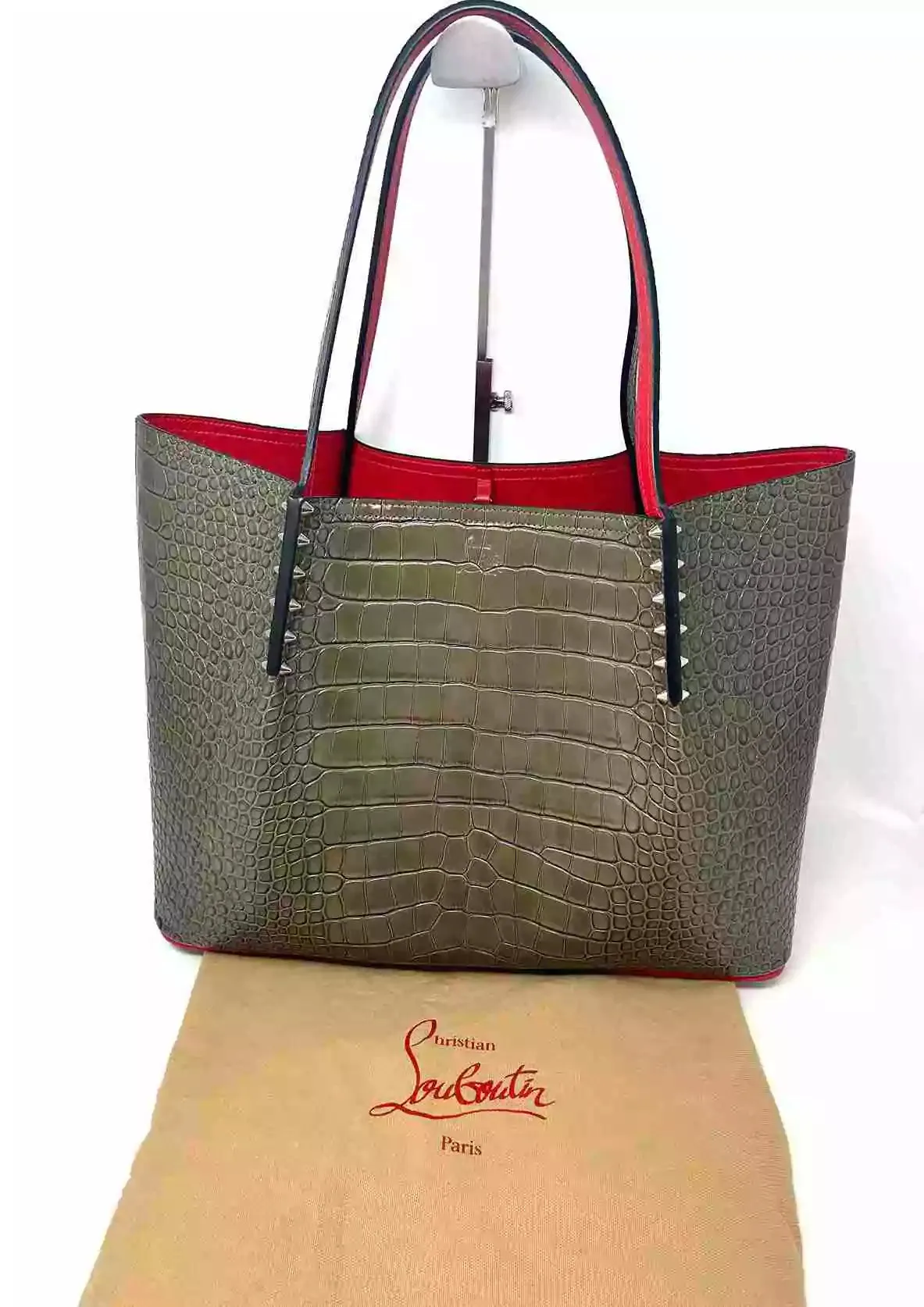 Christian Louboutin Cabarock Crocodile Khaki Leather Tote Bag