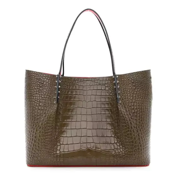 Christian Louboutin Cabarock Crocodile Khaki Leather Tote Bag