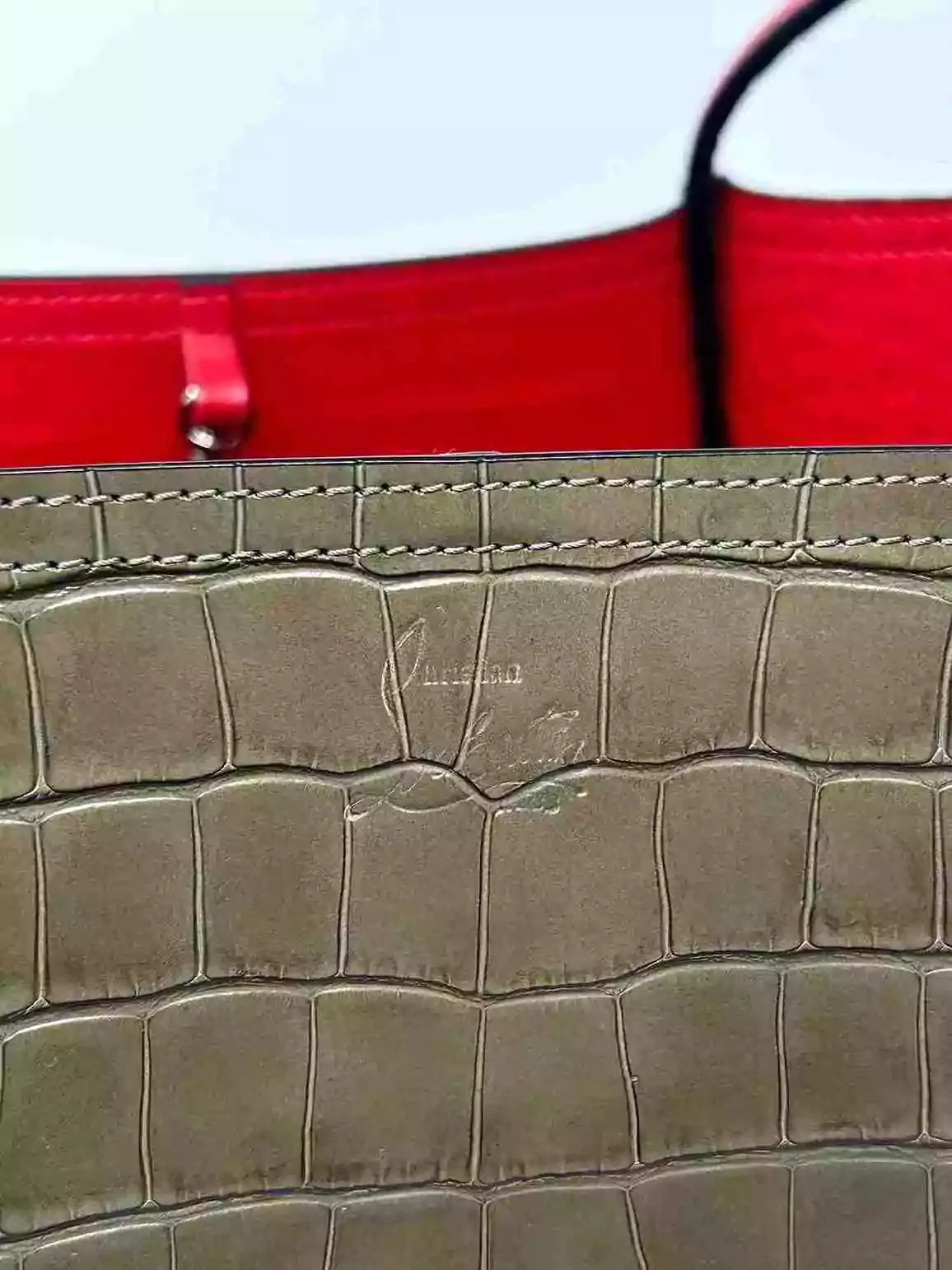 Christian Louboutin Cabarock Crocodile Khaki Leather Tote Bag