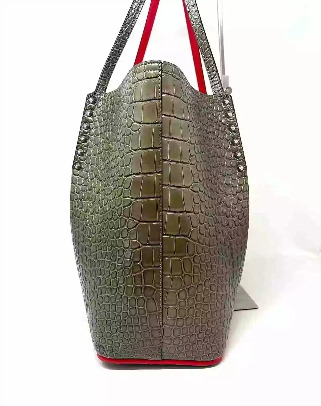 Christian Louboutin Cabarock Crocodile Khaki Leather Tote Bag