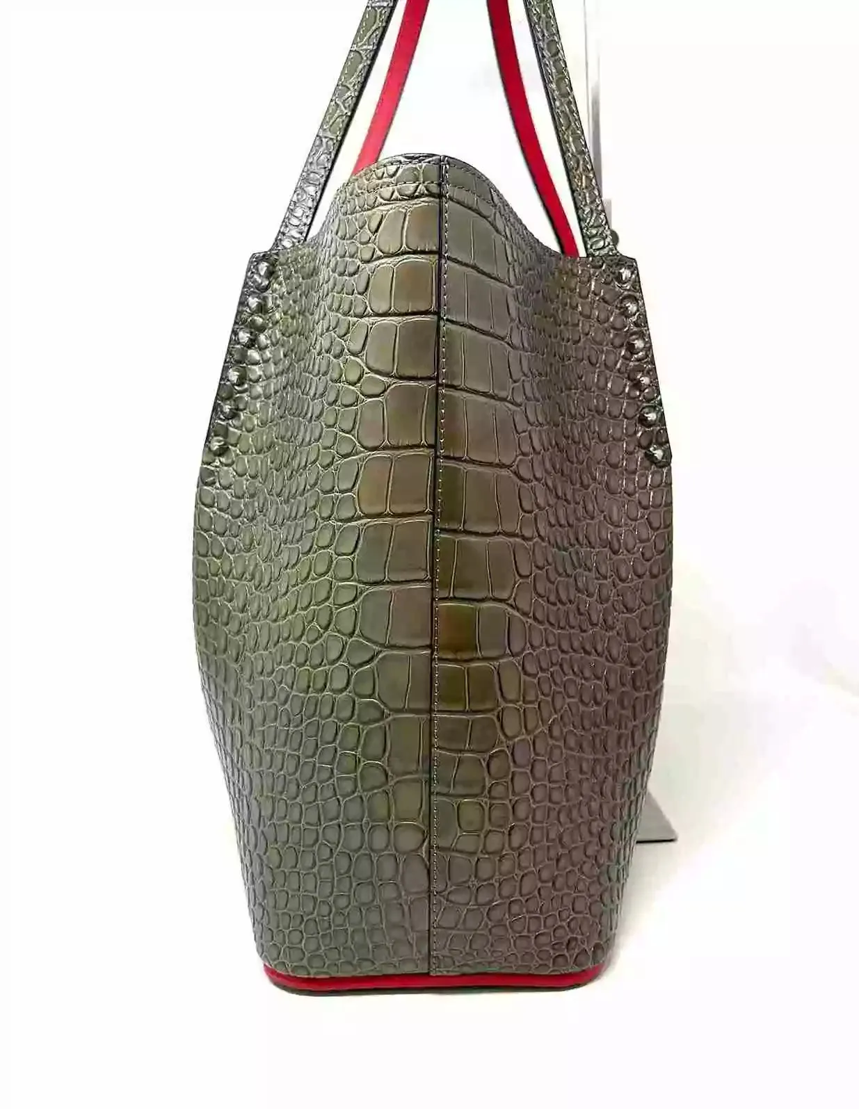 Christian Louboutin Cabarock Crocodile Khaki Leather Tote Bag