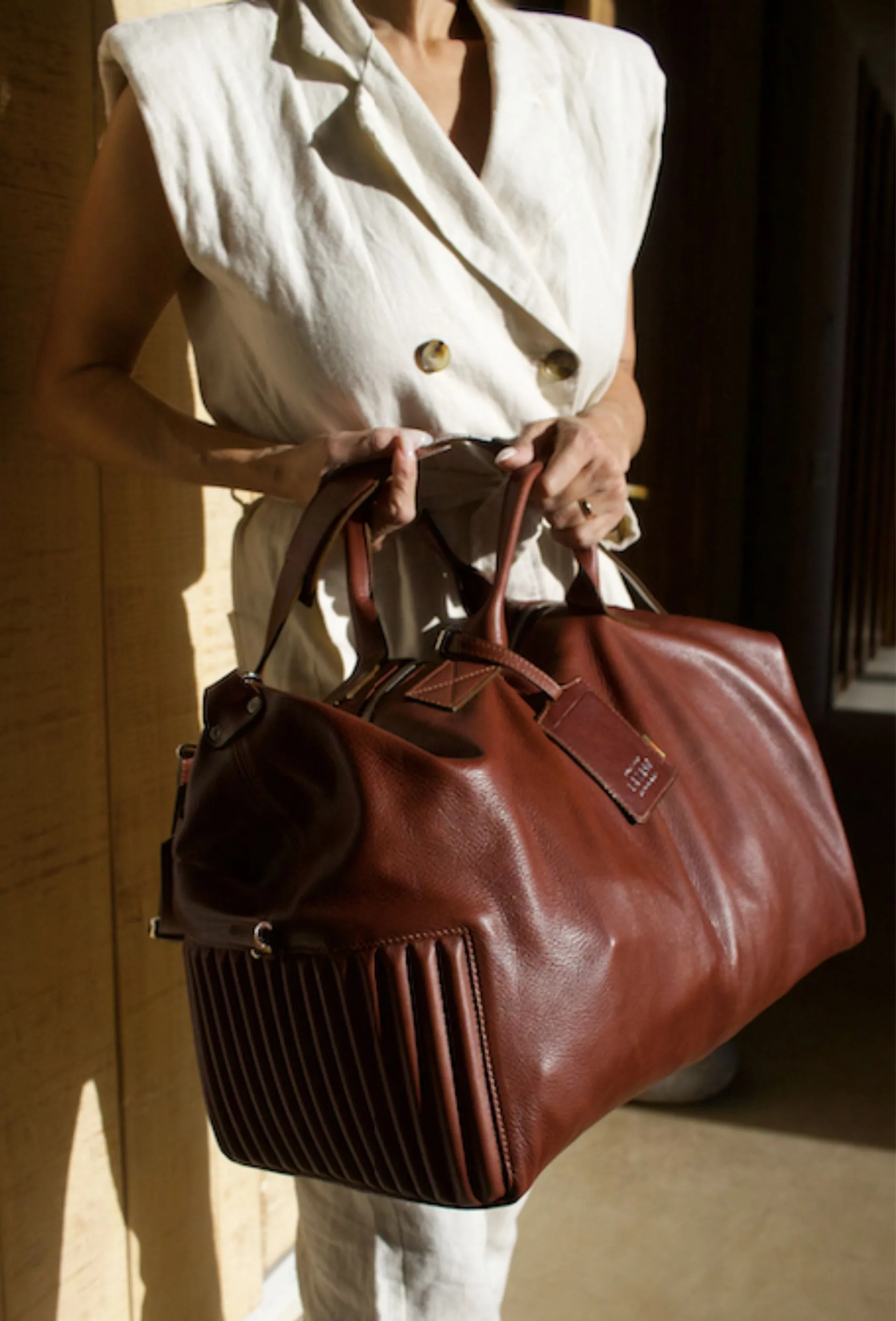 Coffee Leather Duffel Bag