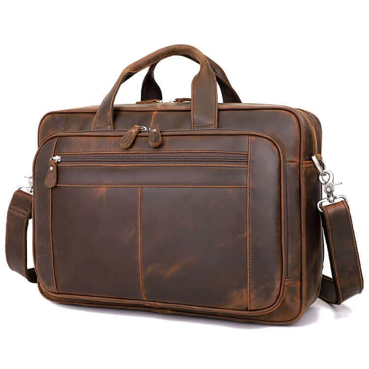 Crazy Horse Leather Laptop Bag | Large Capacity