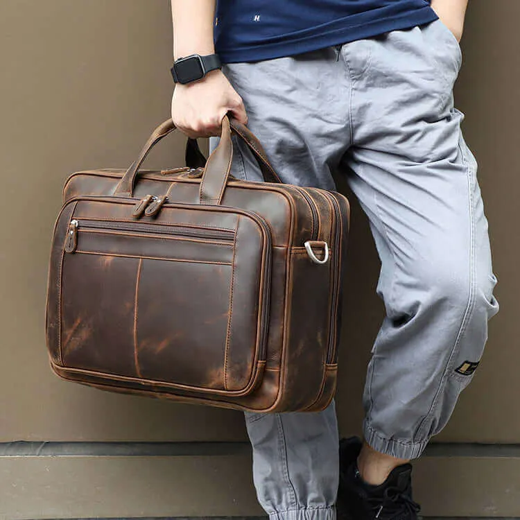 Crazy Horse Leather Laptop Bag | Large Capacity