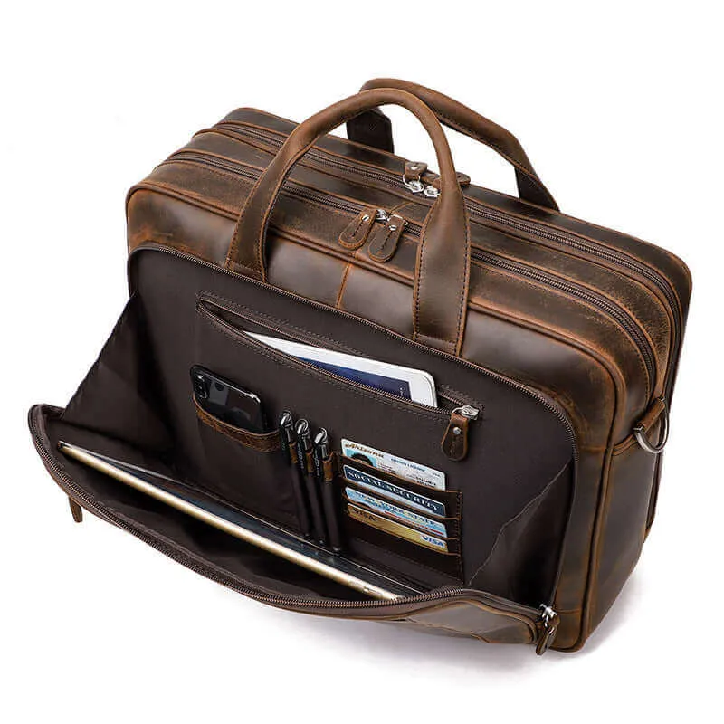 Crazy Horse Leather Laptop Bag | Large Capacity