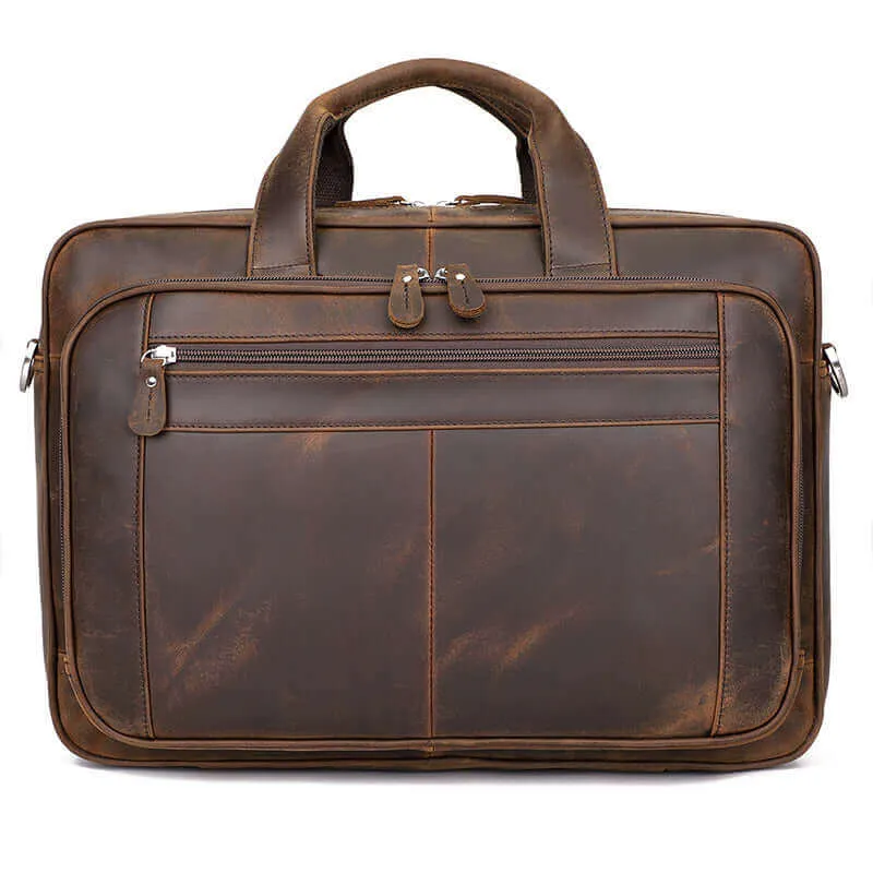 Crazy Horse Leather Laptop Bag | Large Capacity