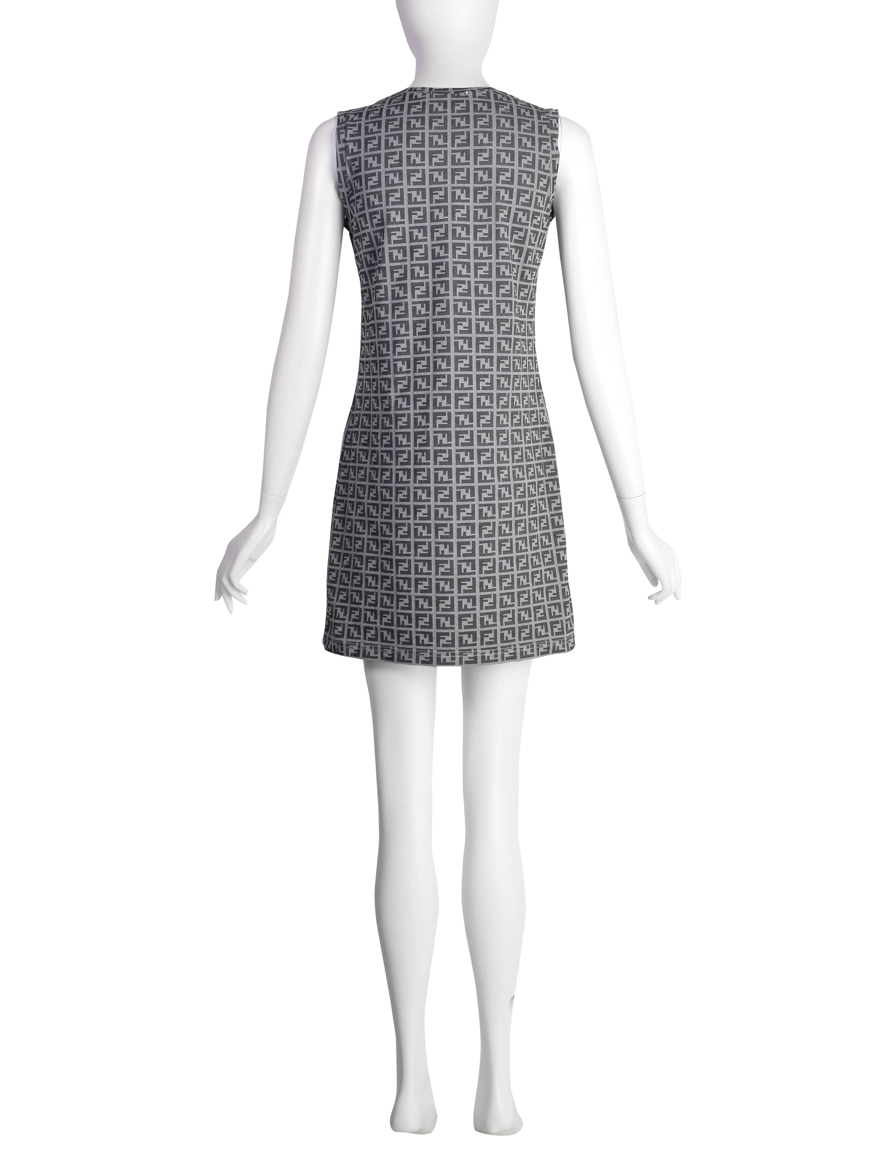 Fendi Vintage Grey Zucca FF Logo Monogram Mini Dress