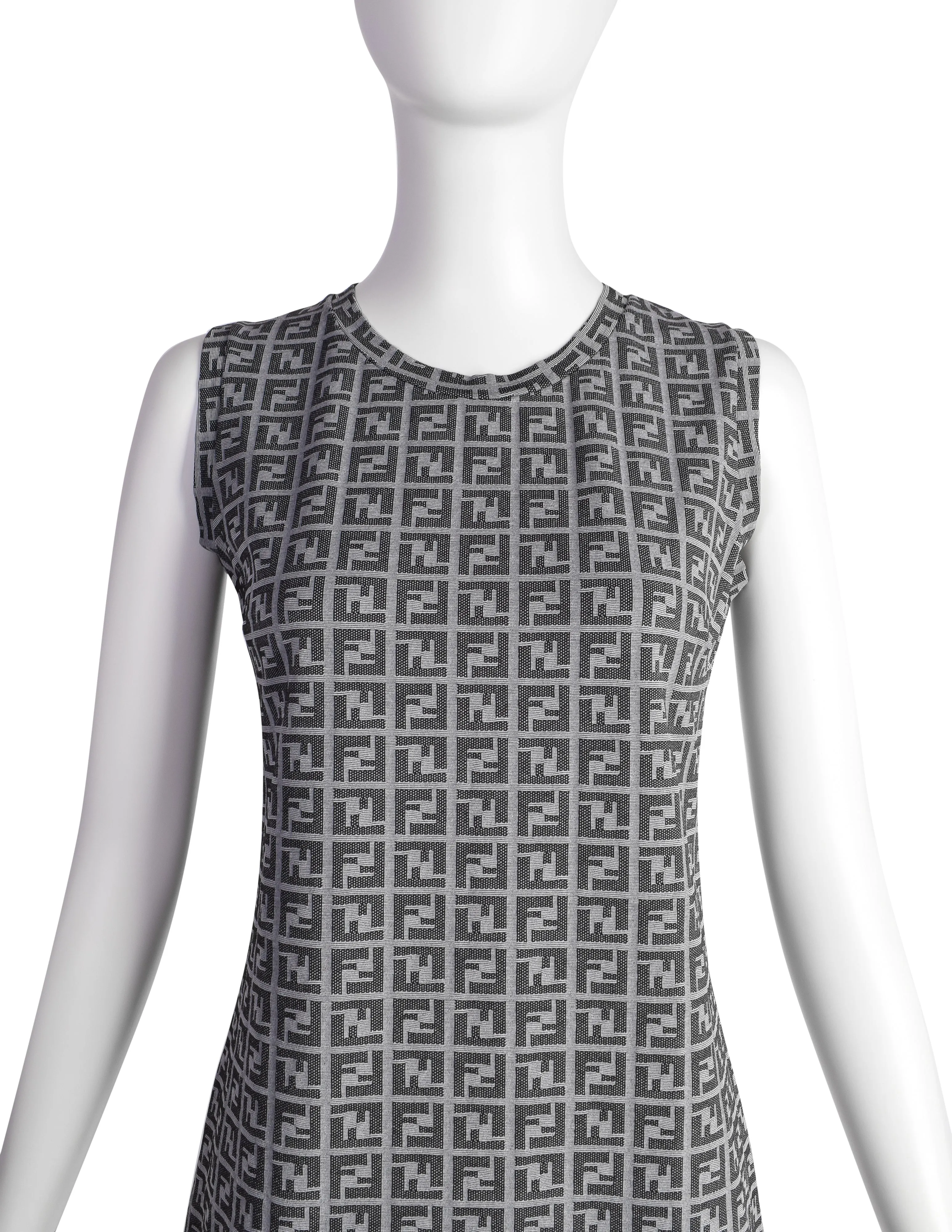 Fendi Vintage Grey Zucca FF Logo Monogram Mini Dress