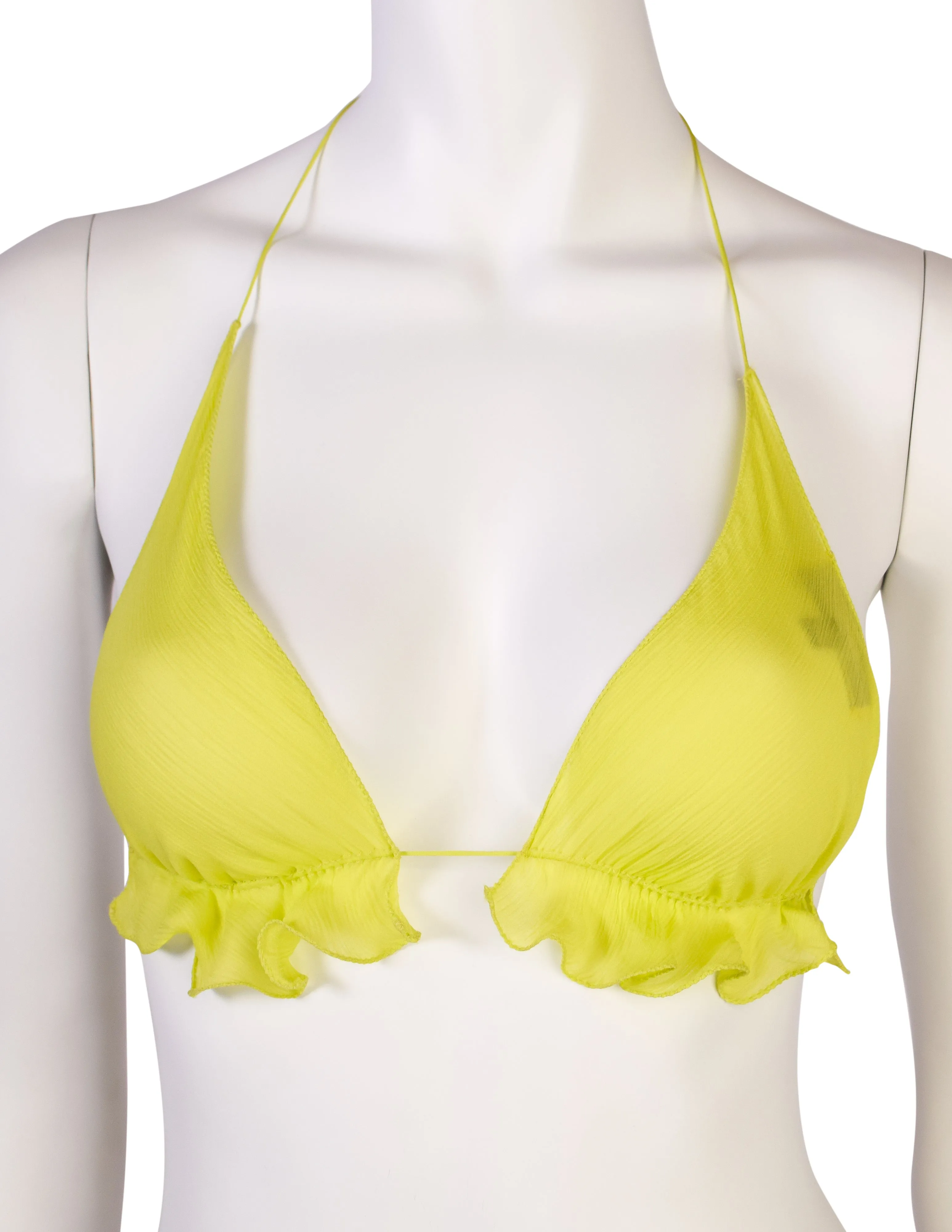 Fendi Vintage SS 2000 Neon Yellow Sheer Silk Chiffon Triangle Bralette Top