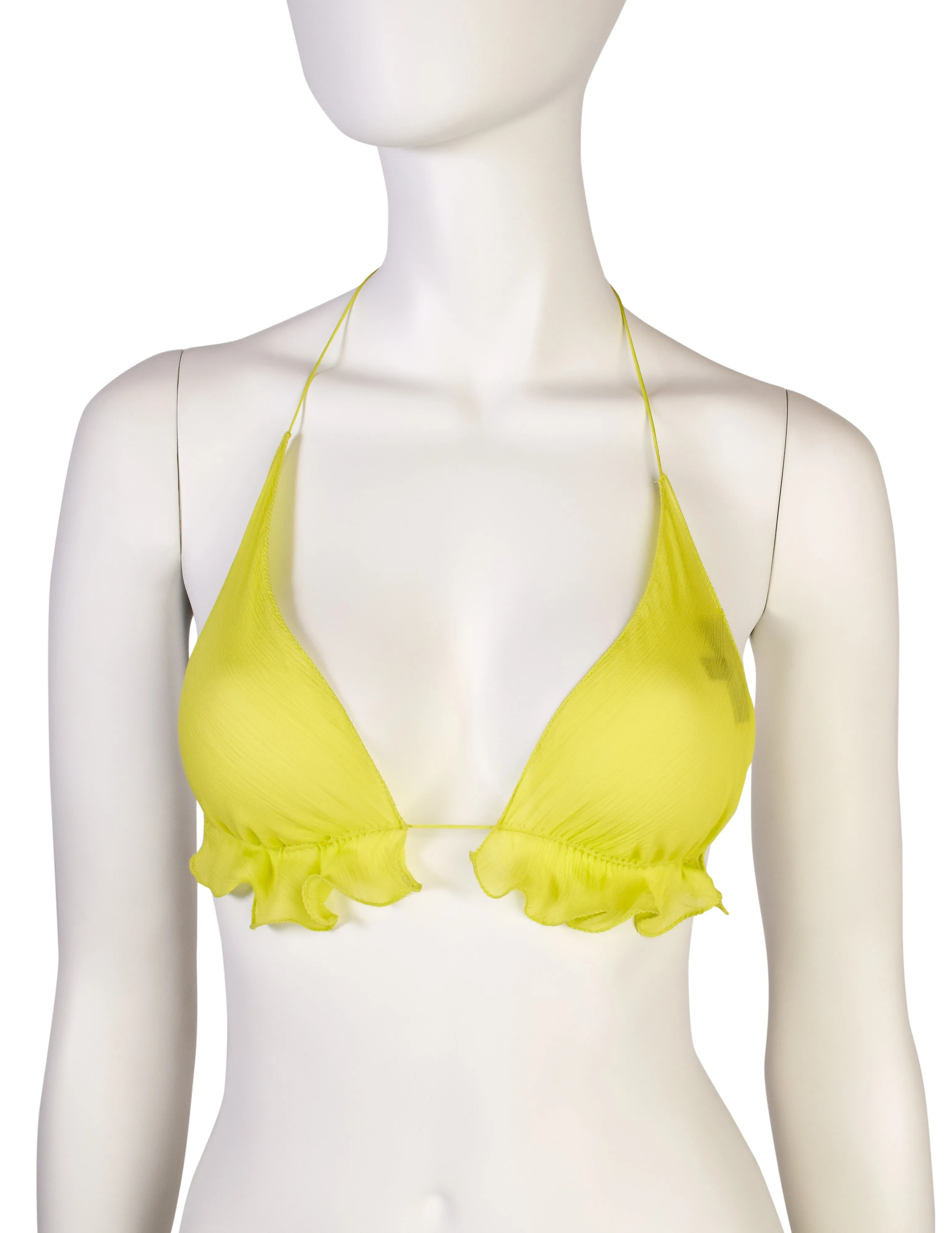 Fendi Vintage SS 2000 Neon Yellow Sheer Silk Chiffon Triangle Bralette Top