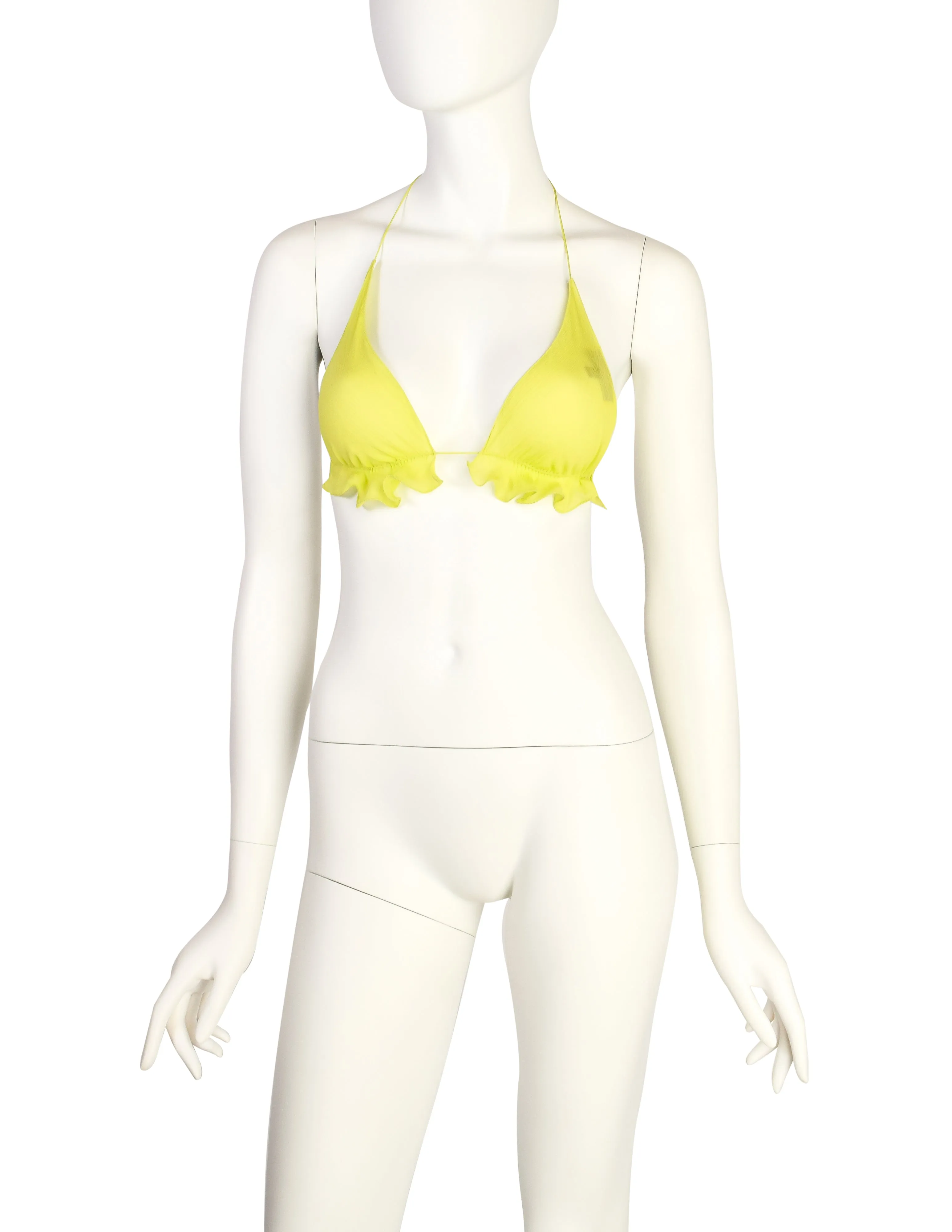 Fendi Vintage SS 2000 Neon Yellow Sheer Silk Chiffon Triangle Bralette Top