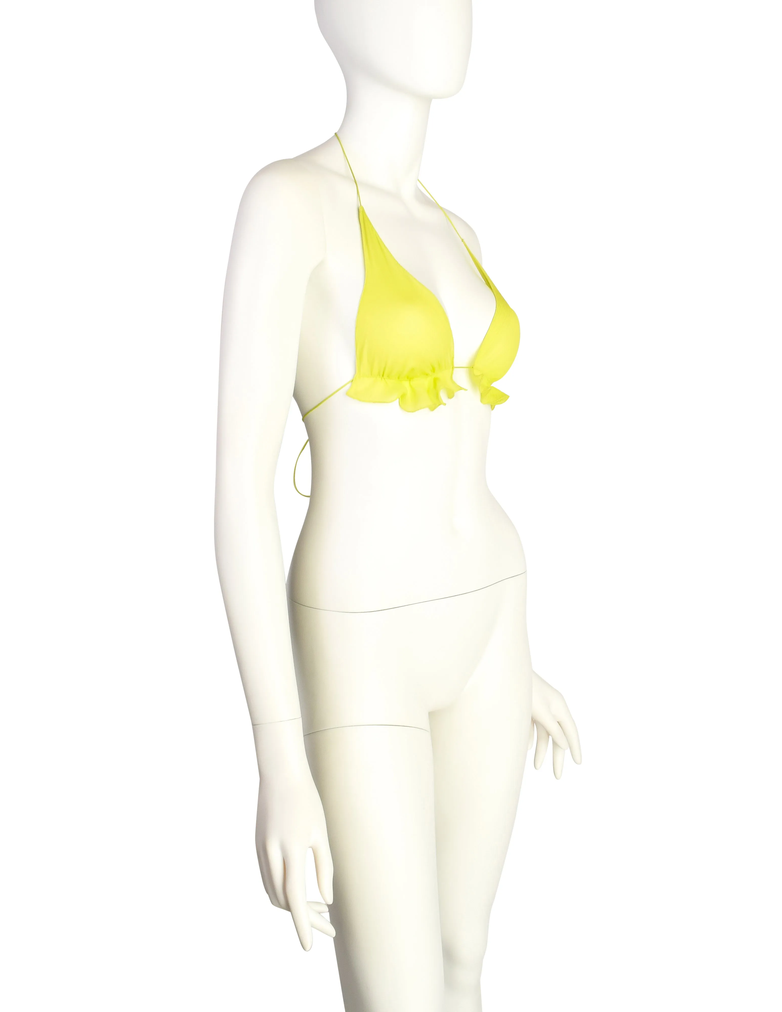 Fendi Vintage SS 2000 Neon Yellow Sheer Silk Chiffon Triangle Bralette Top