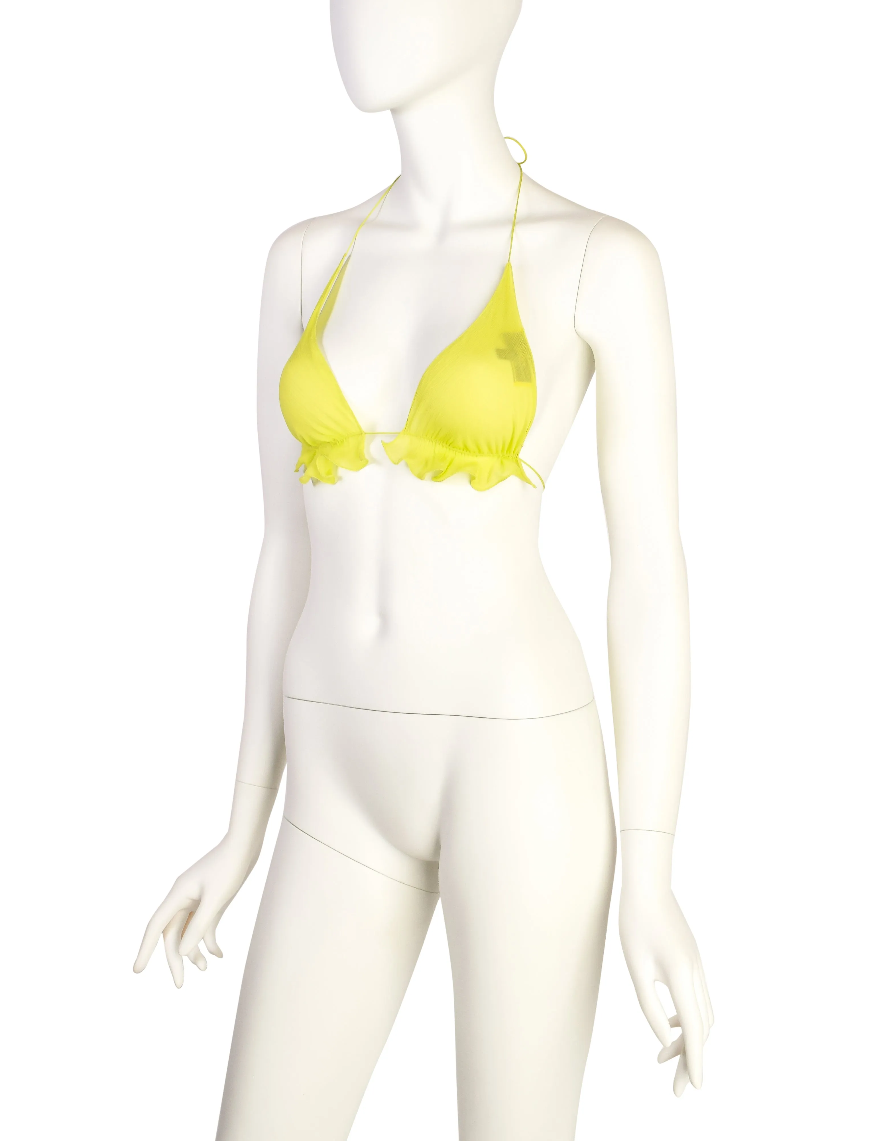 Fendi Vintage SS 2000 Neon Yellow Sheer Silk Chiffon Triangle Bralette Top