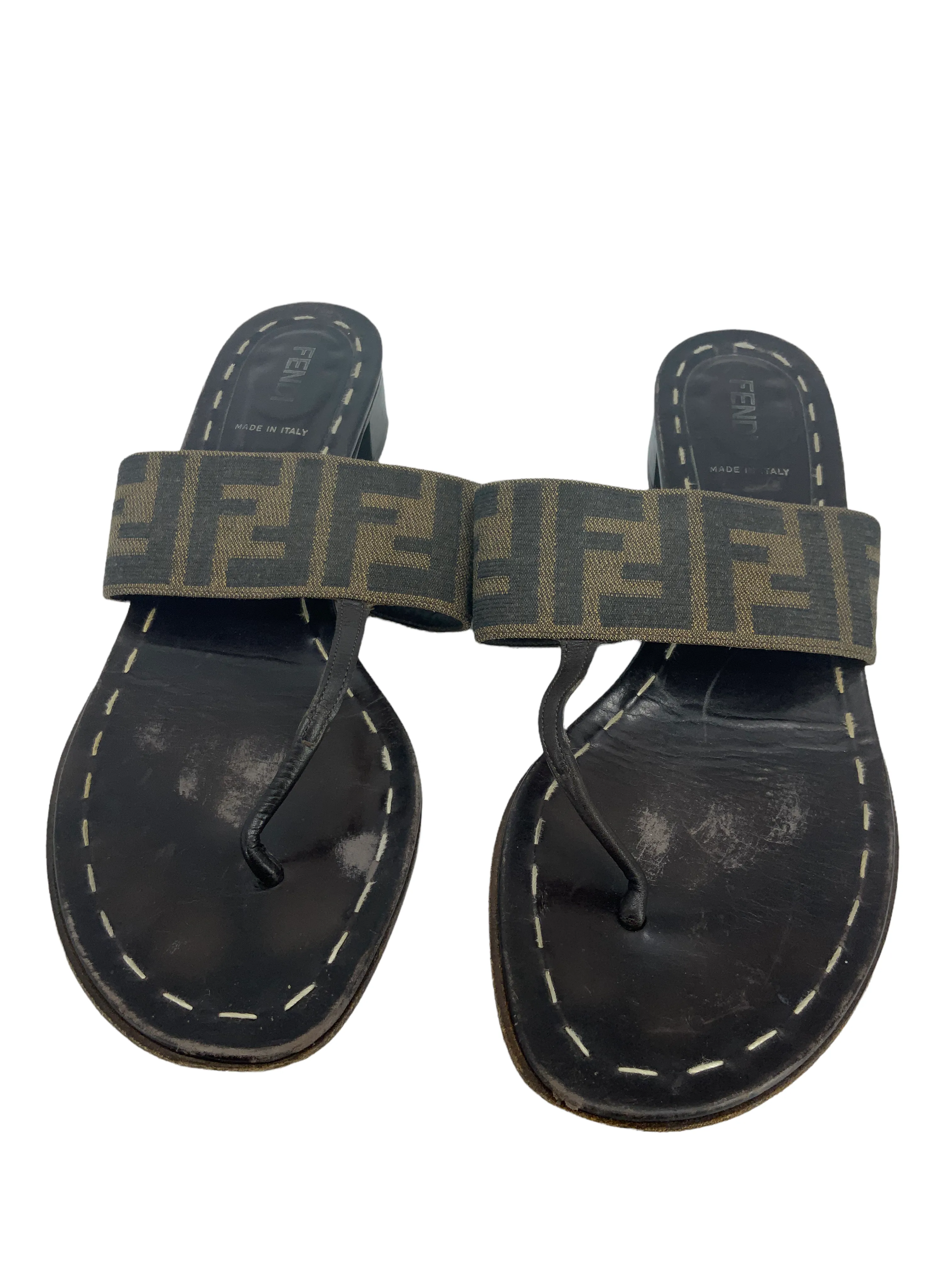 FENDI Zucca Canvas Thong Sandals Size 9.5