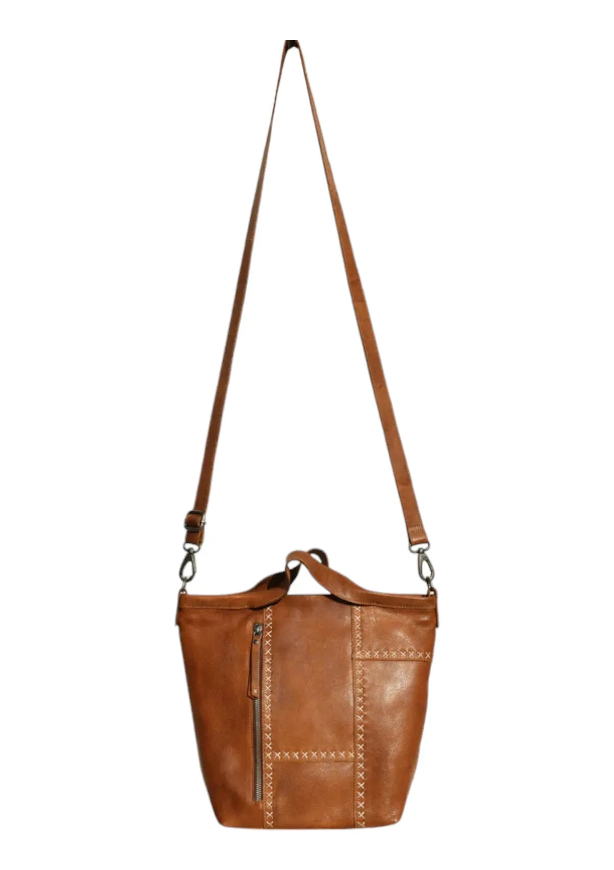 Frankie Handcrafted Leather Crossbody Tote - Cognac