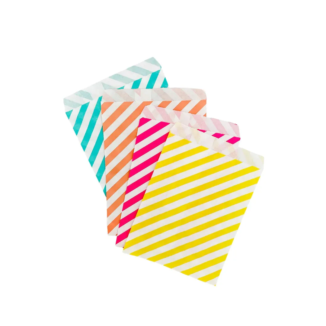 Hot Pink Stripe Paper Treat Bags