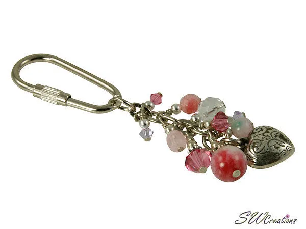 Jade Rose Crystal Heart Beaded Key Chain