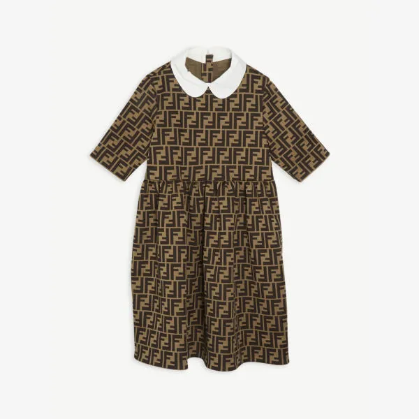 Knitted Peter Pan dress with FF logo, 8-14 years Fendi, nocciola marrone