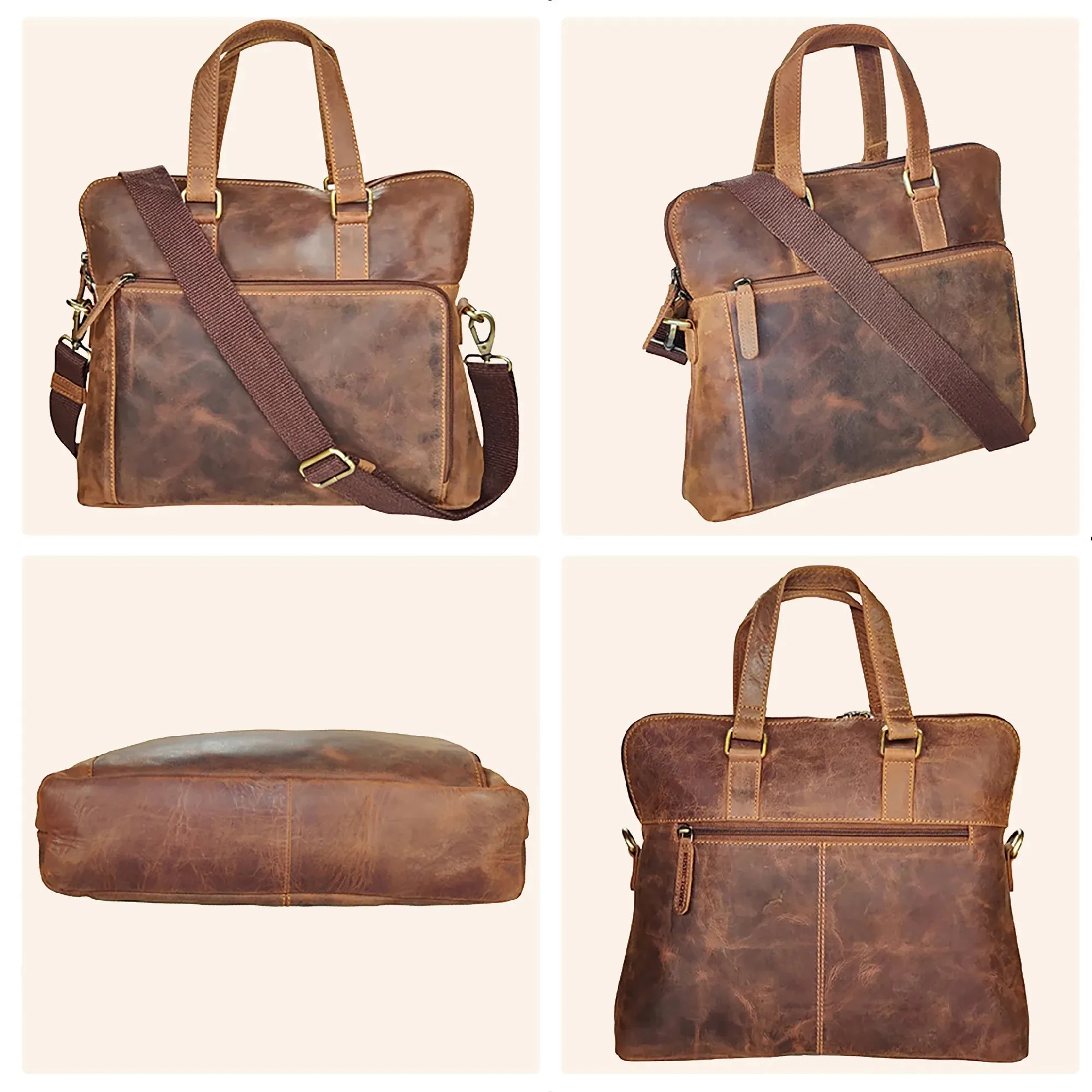 Leather Messenger Bag for Men Women Vintage Travel 14 inch Laptop Briefcase Shoulder Bag