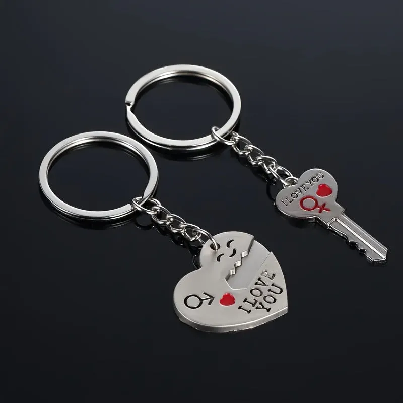 Love Keychain Set 2 Hearts 1 message perfect for couples