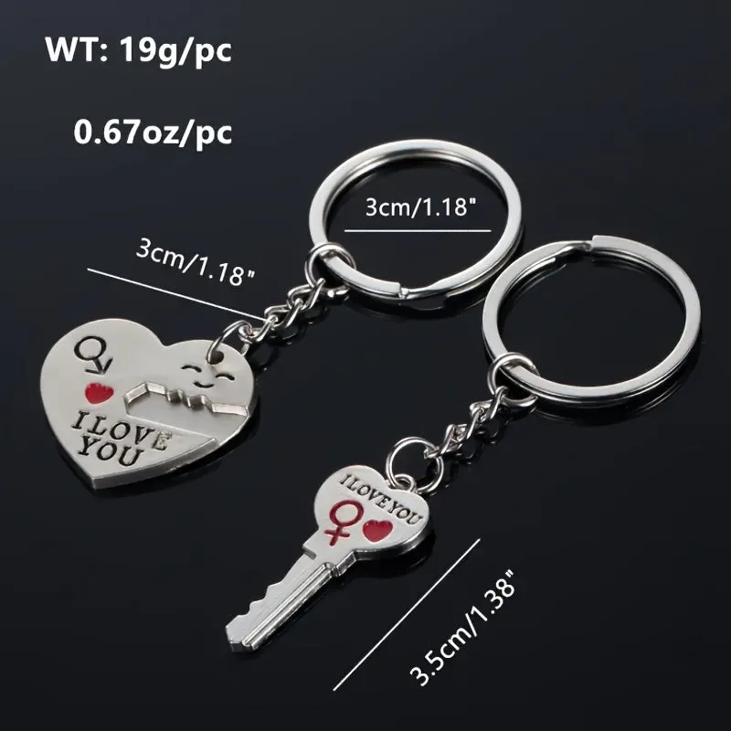 Love Keychain Set 2 Hearts 1 message perfect for couples