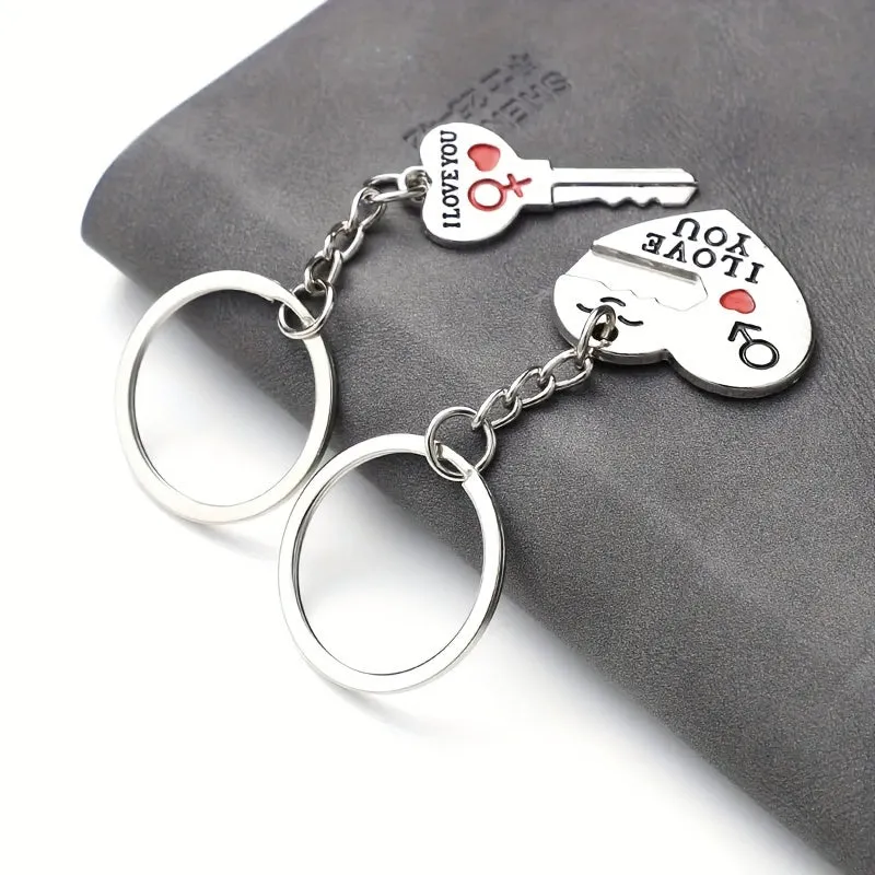 Love Keychain Set 2 Hearts 1 message perfect for couples