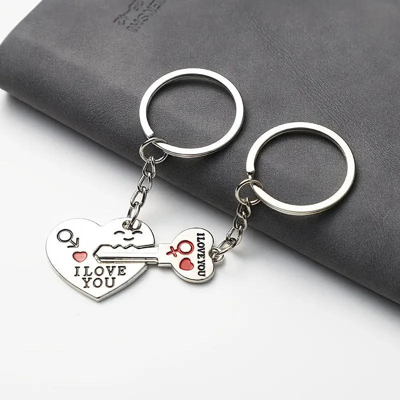 Love Keychain Set 2 Hearts 1 message perfect for couples