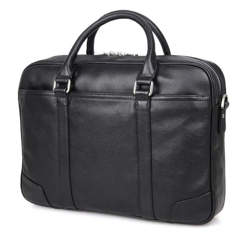 Men's Black Leather Briefcase - Versatile Work & Laptop Bag